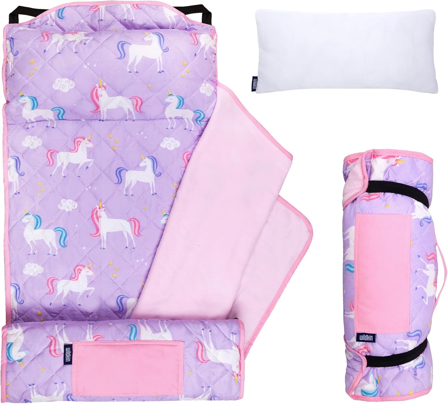 Wildkin Quilted Kids Nap Mat with Pillow and Elastic Straps