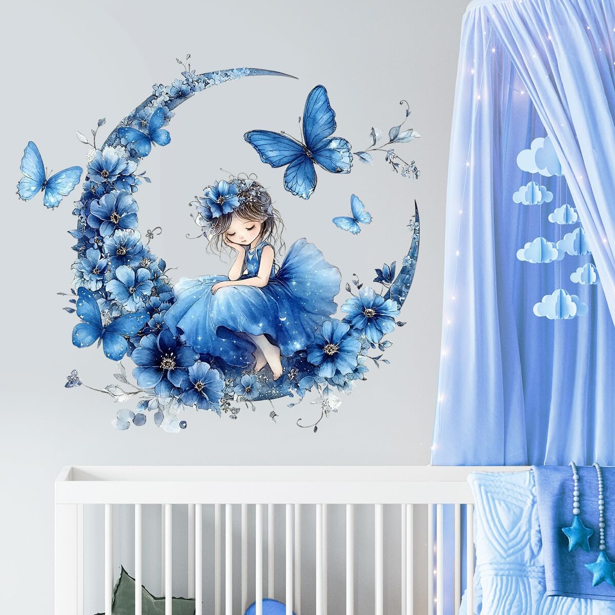 2 Sheets Blue Butterfly Wall Decals for Kids Room