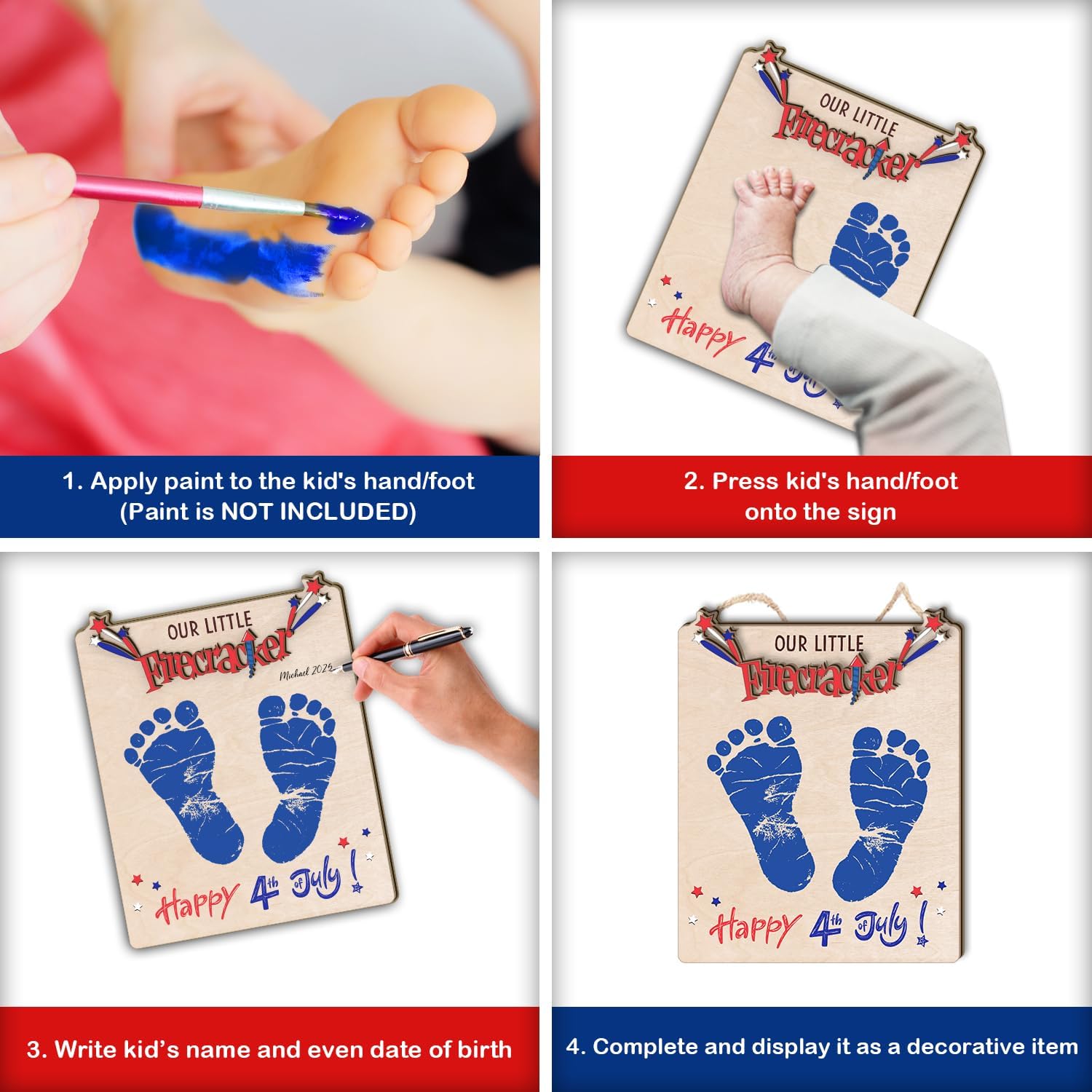Our Little Firecracker 4th of July Footprint Decor Sign