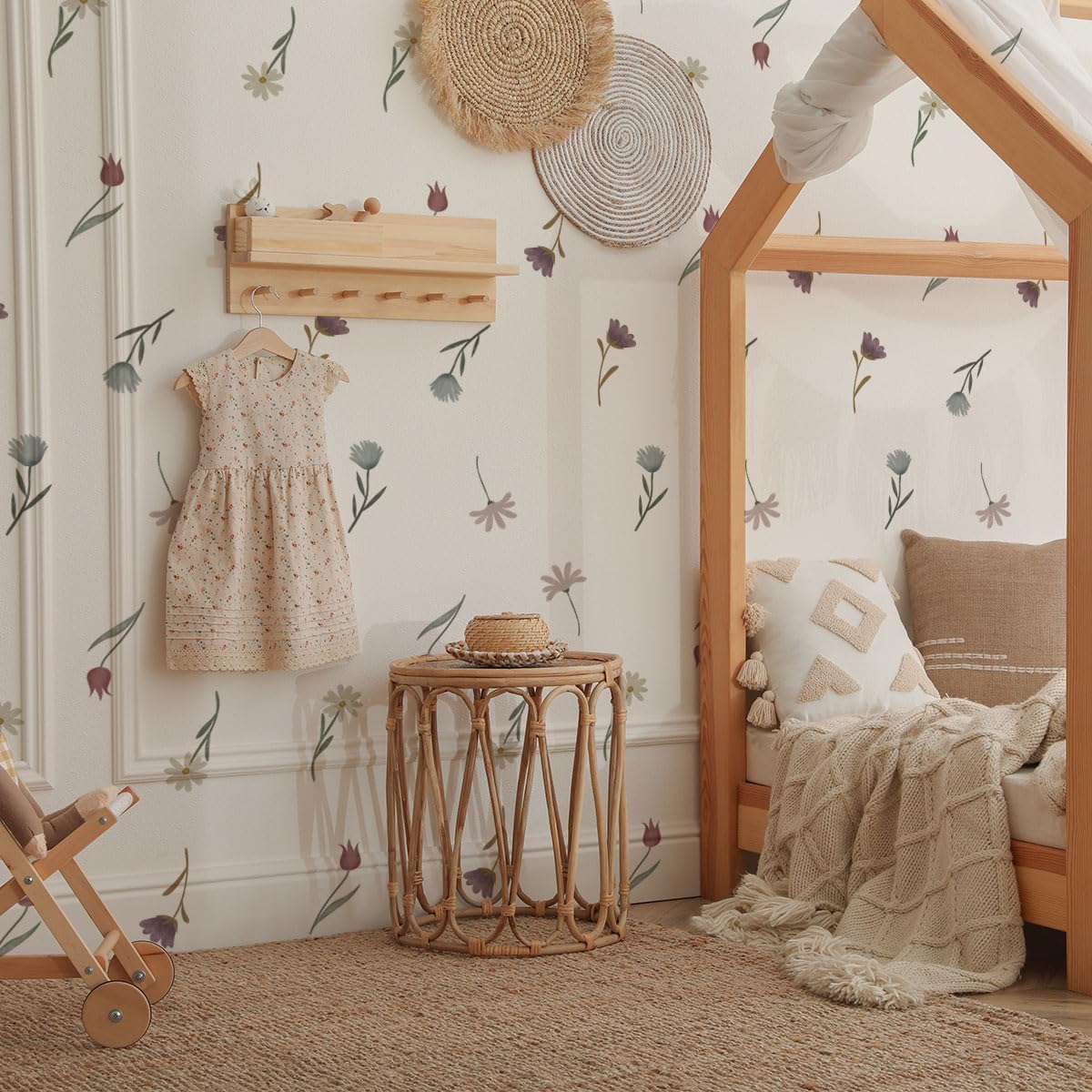 Boho Wildflower Wall Stickers for Girls Bedroom Decor