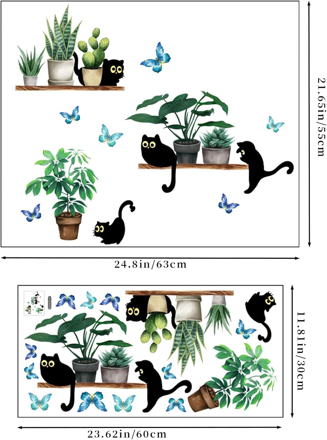 Black Cats Potted Plant Wall Decals Bonsai Stickers