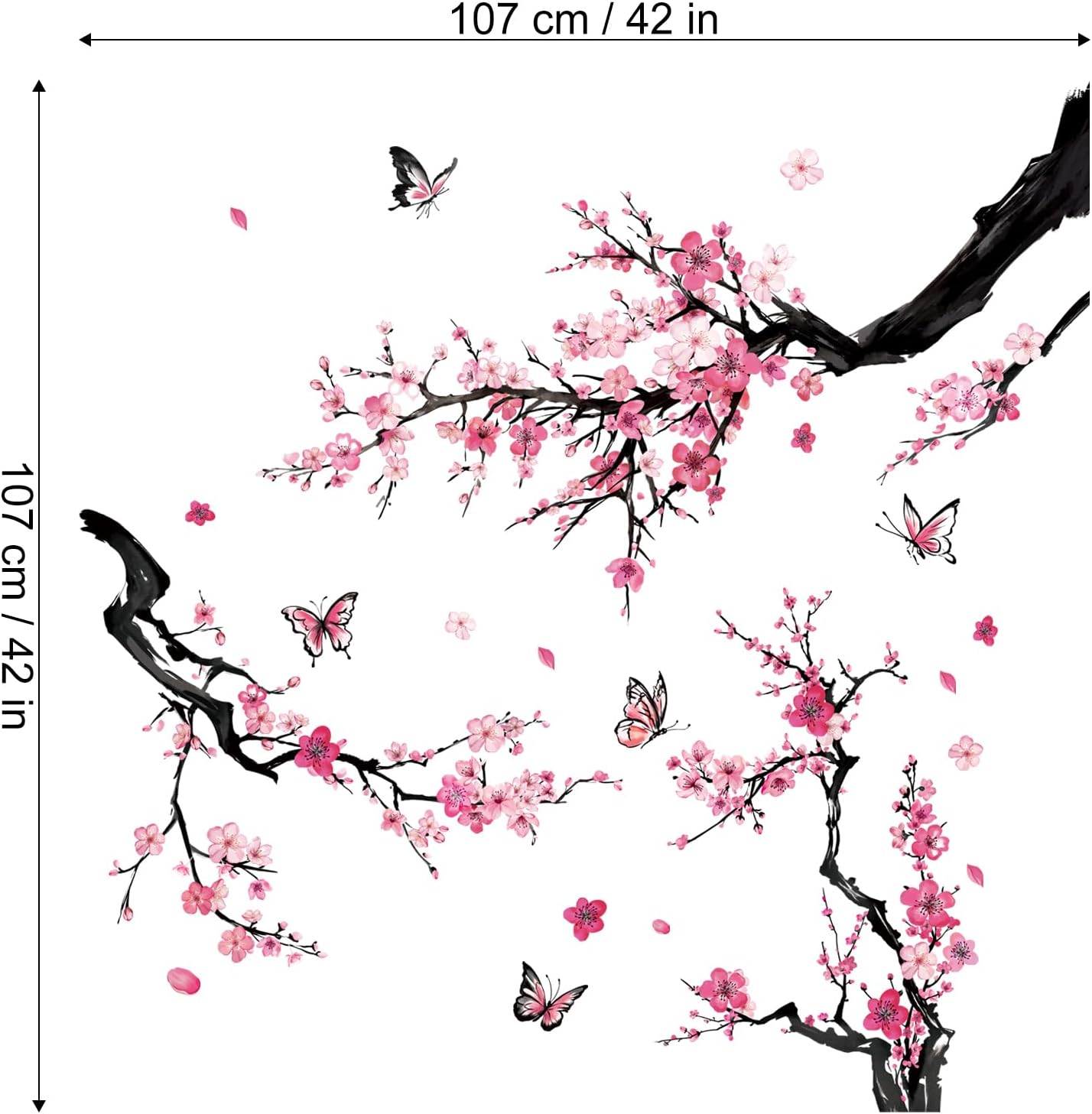 Pink Butterflies and Botanical Plum Blossom Wall Stickers
