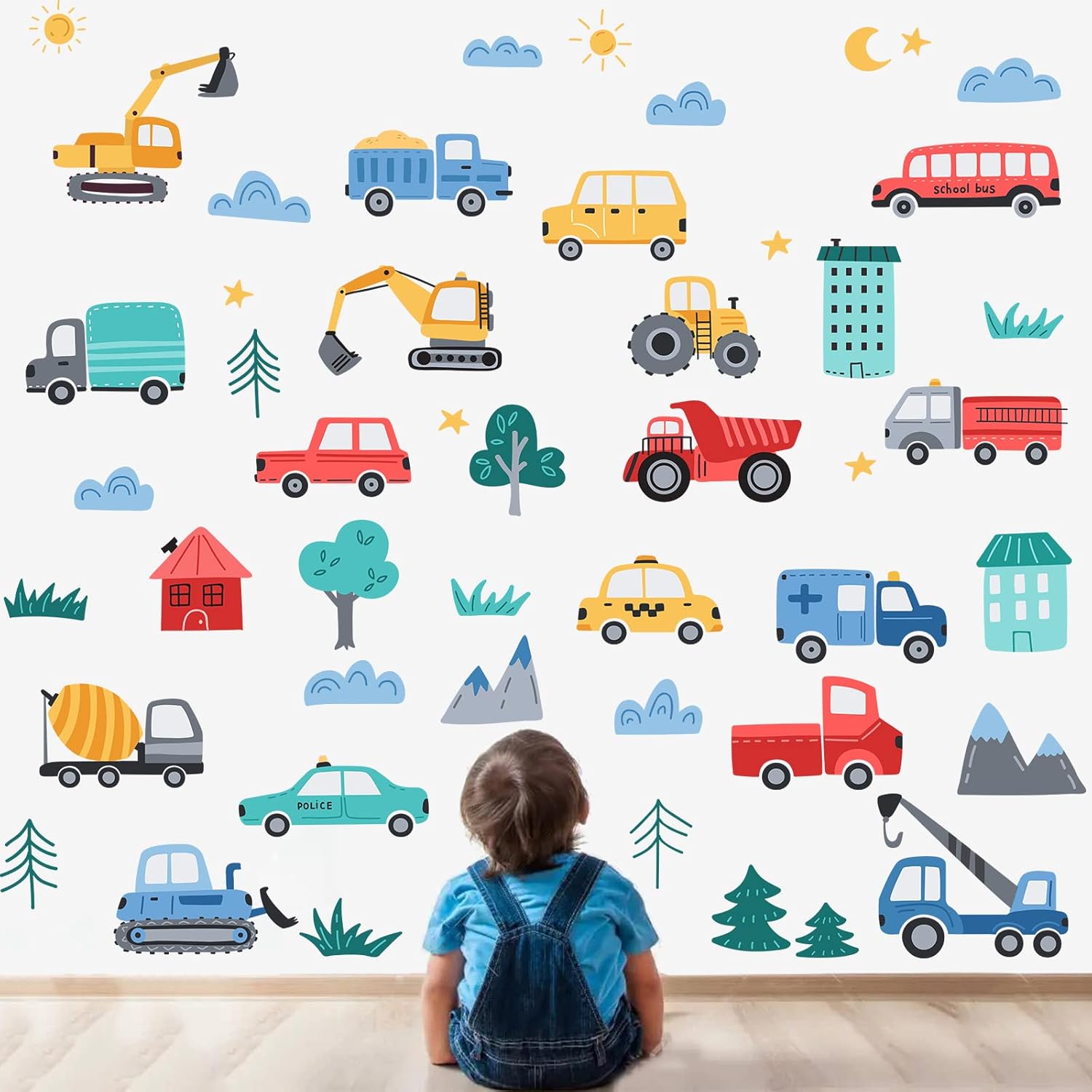 Car Road Wall Decals for Playroom and Nursery