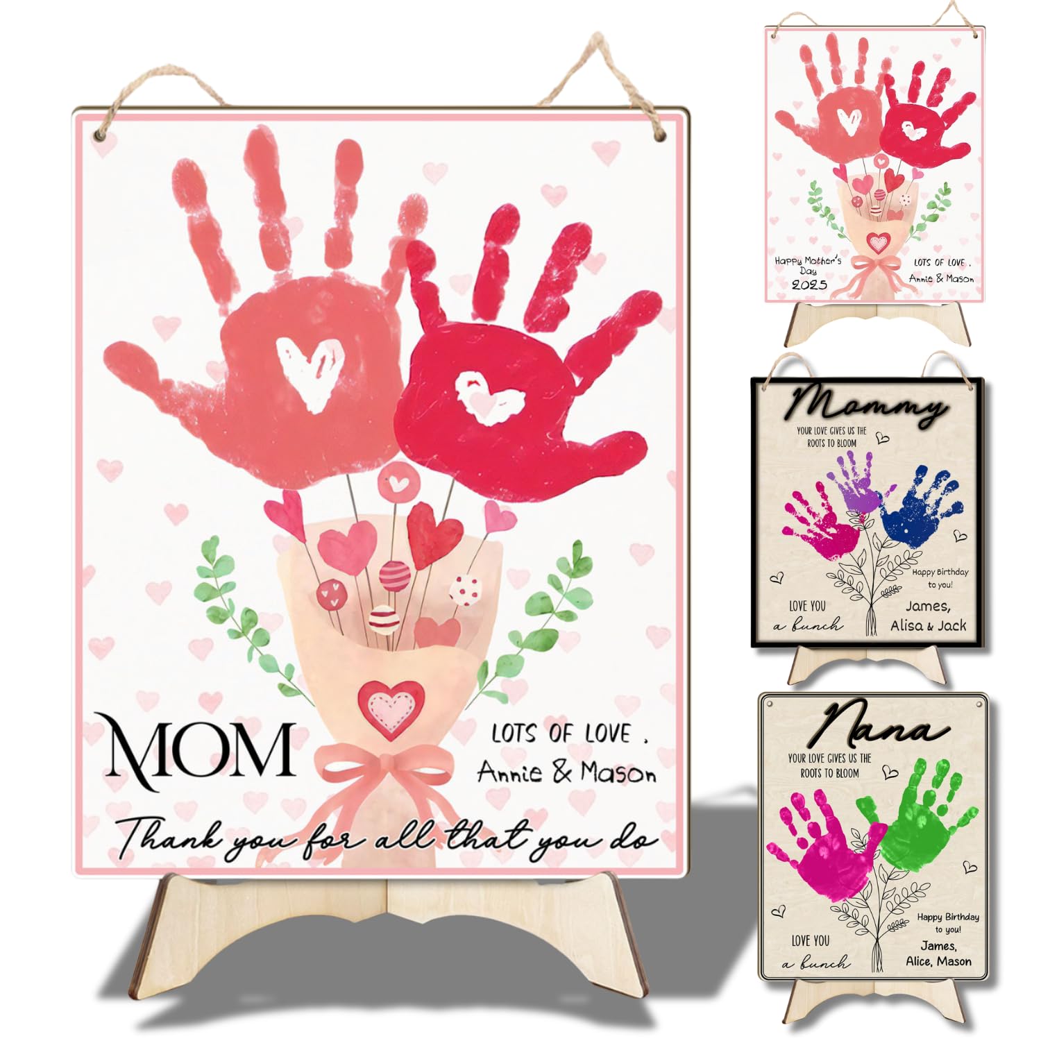 Mom Pink Floral Bouquet DIY Handprint Art Craft Keepsake