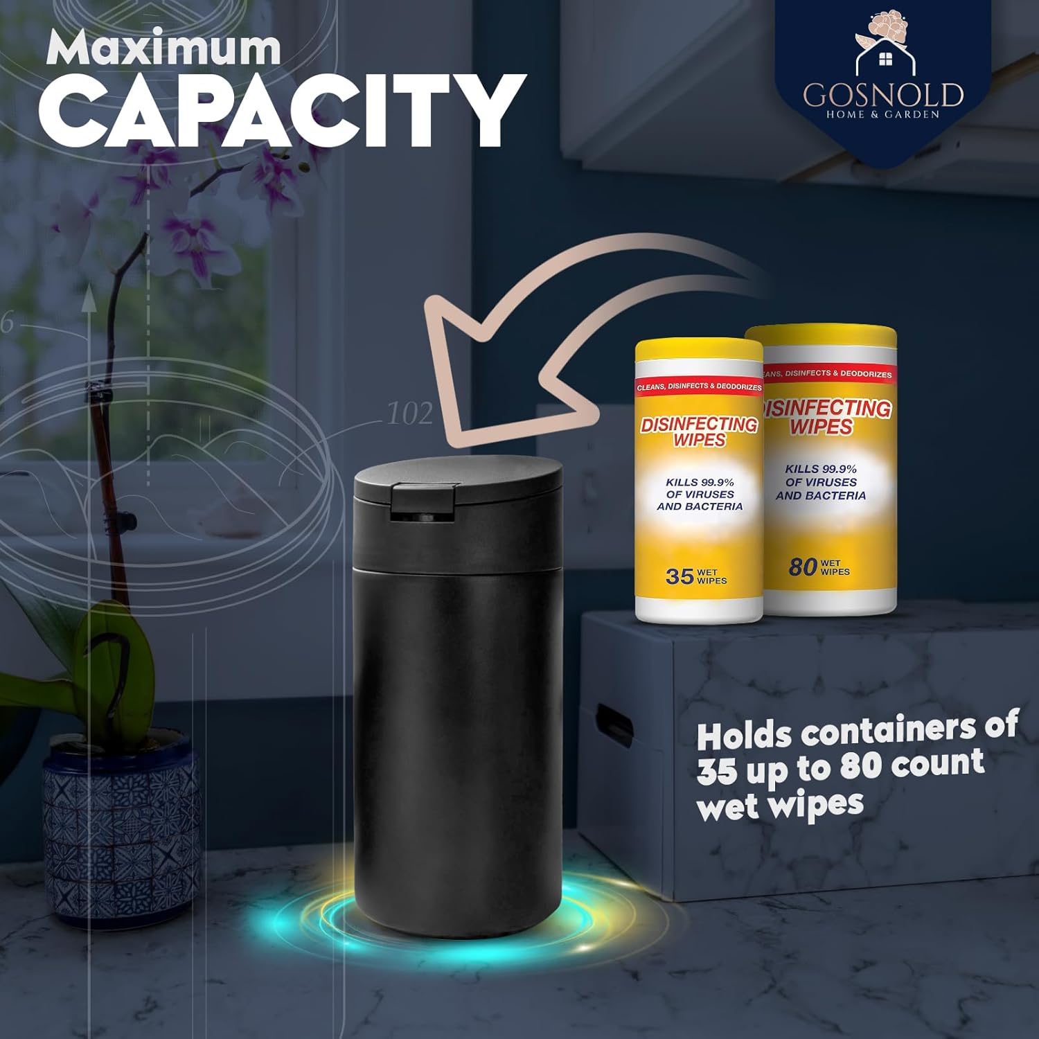 Extra Large Refillable Disinfecting Wipes Dispenser Black