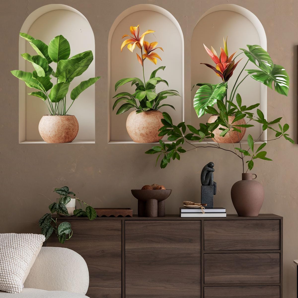 3D Potted Plants Wall Sticker Green Plants Decor for Living Room Bedroom