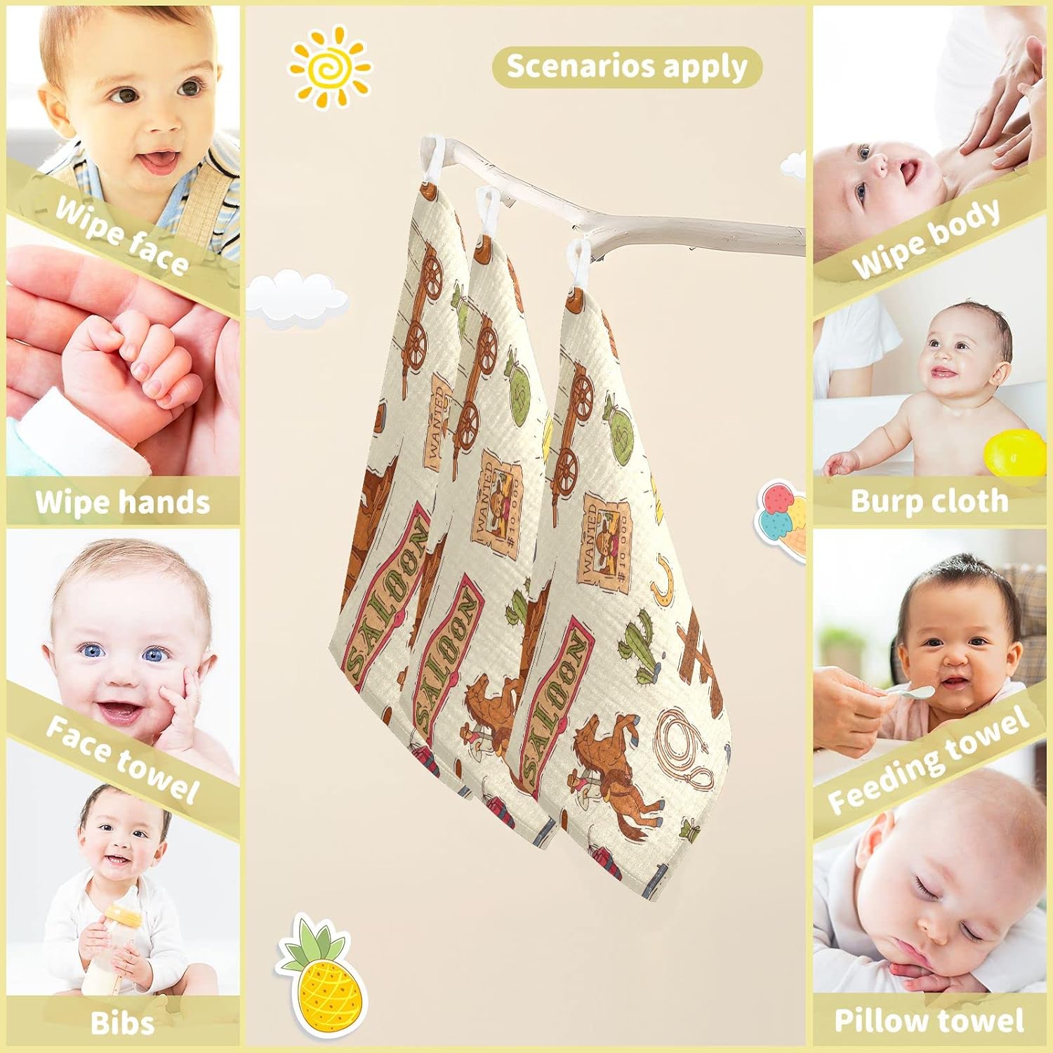 WIFIU Cowboy Sheriff Baby Burp Cloths 3 Pack