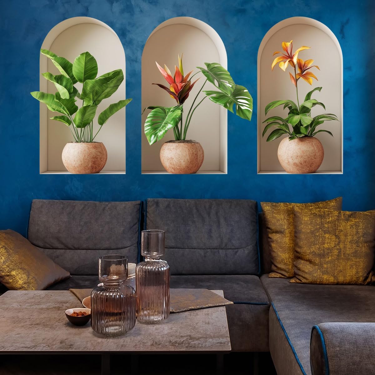 3D Potted Plants Wall Sticker Green Plants Decor for Living Room Bedroom