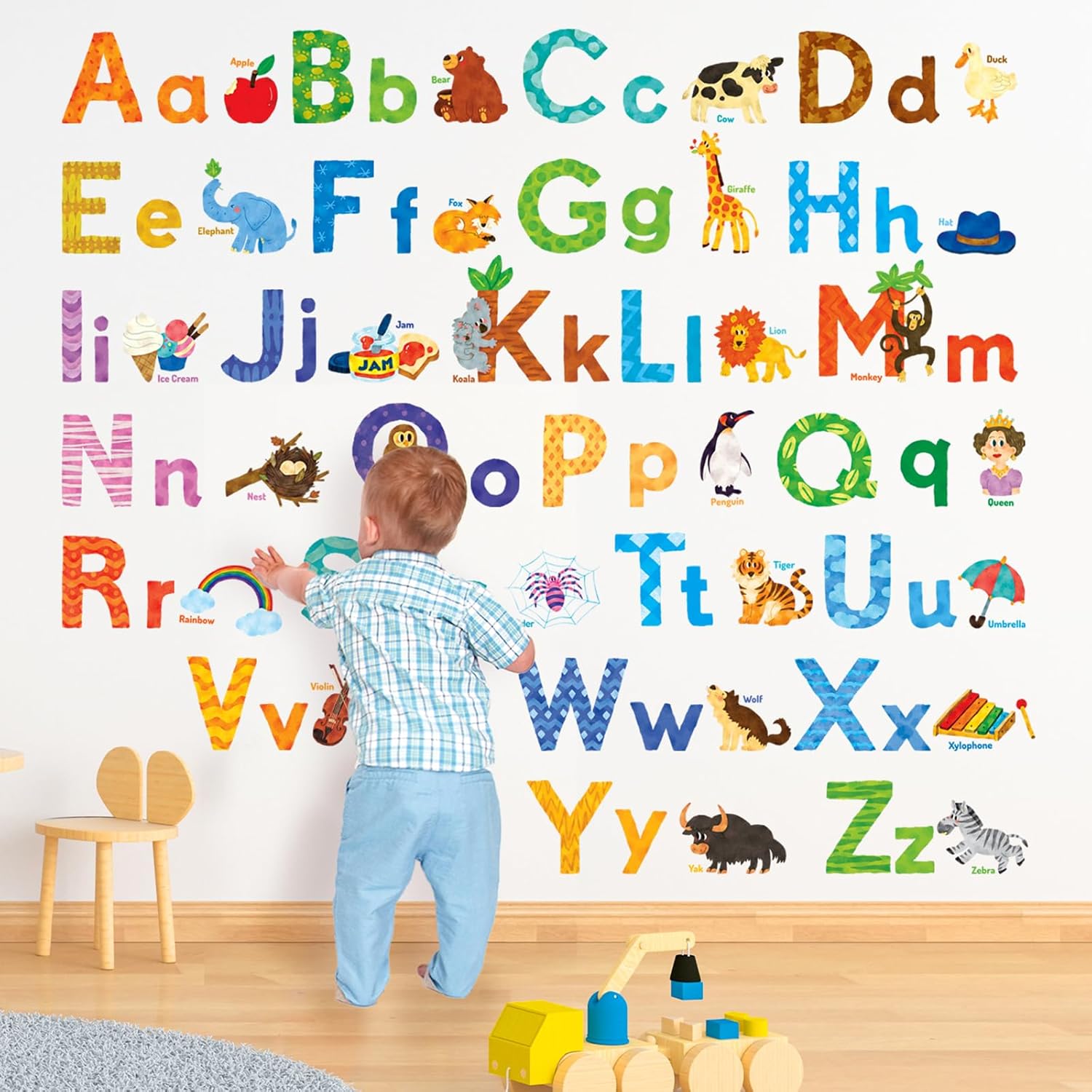 DECOWALL DS8-1608 Watercolor Animal Alphabet Wall Stickers