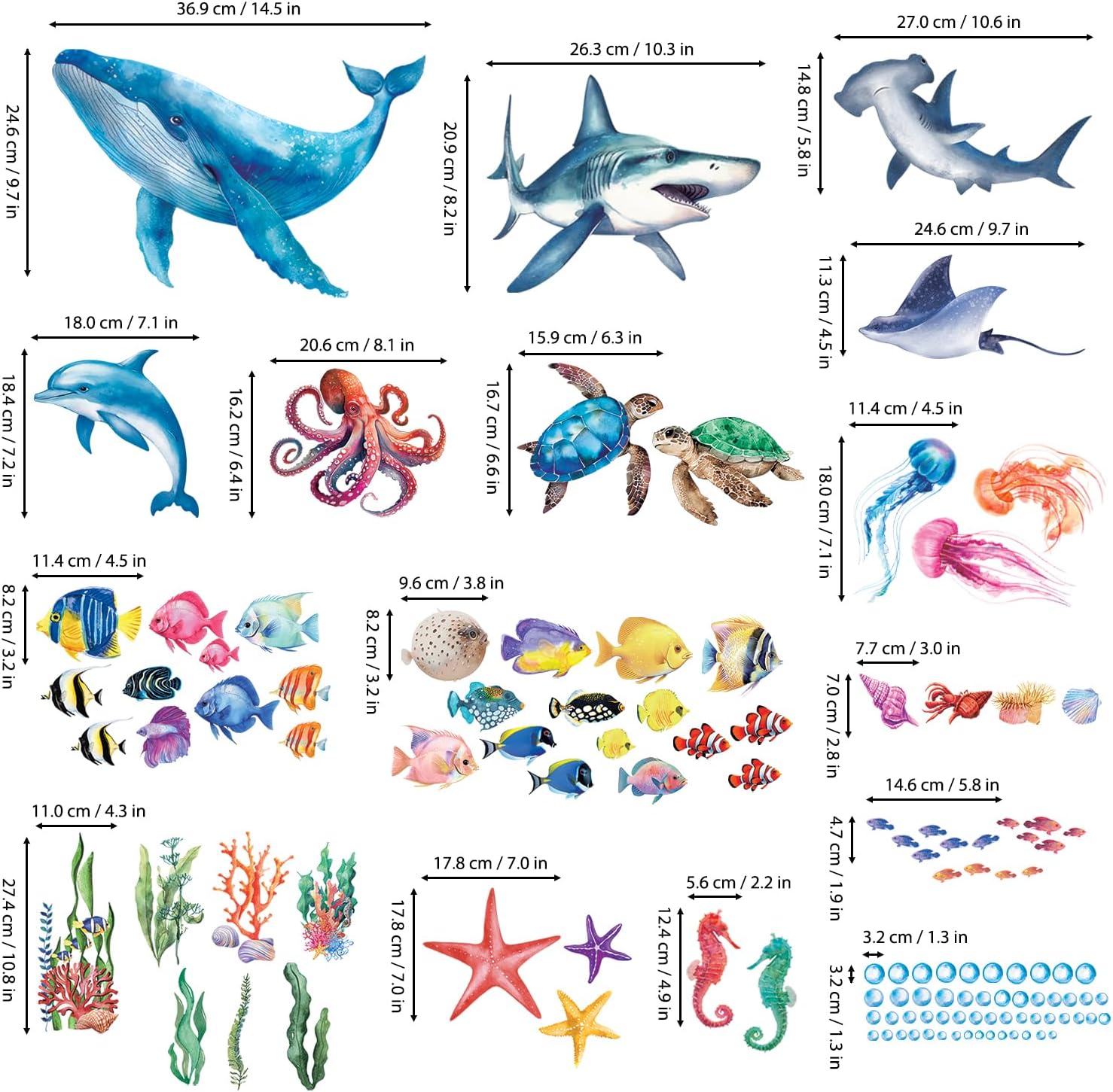 DECOWALL DS12-8078 Sea Animals Wall Stickers for Kids