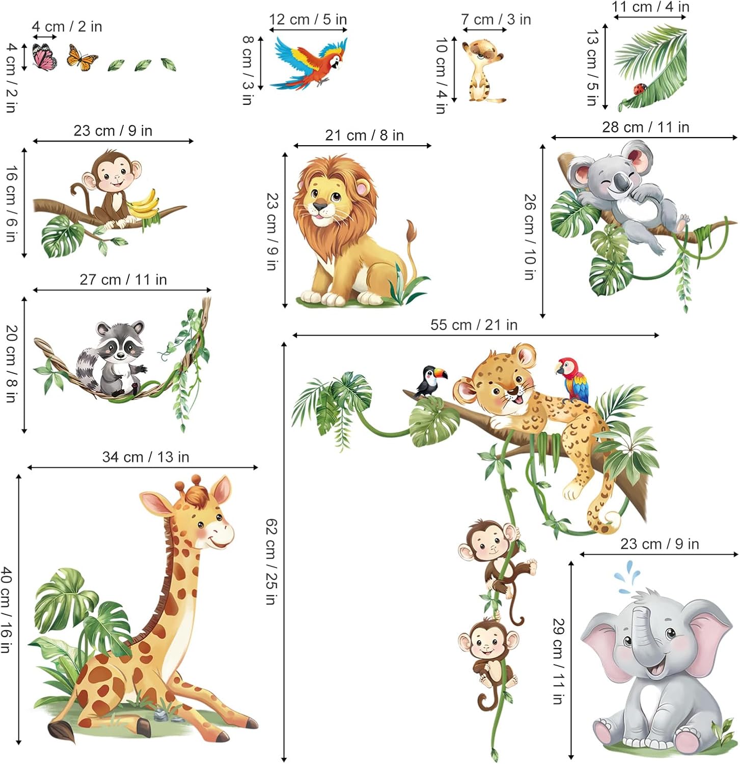 Safari Animals Tree Branch Wall Stickers for Kids Room Decor