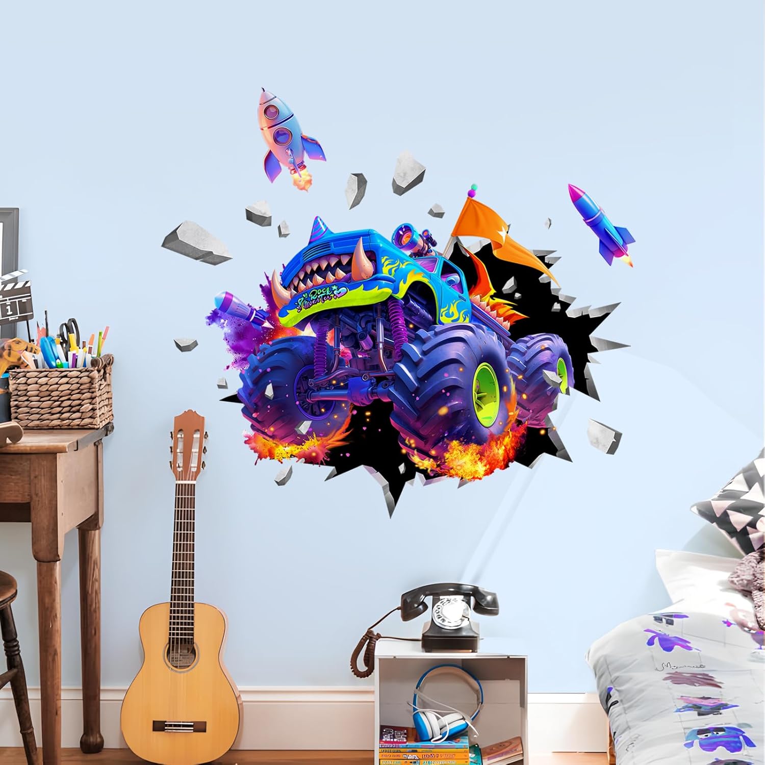 Supzone 3D Racing Truck Wall Decals for Kids