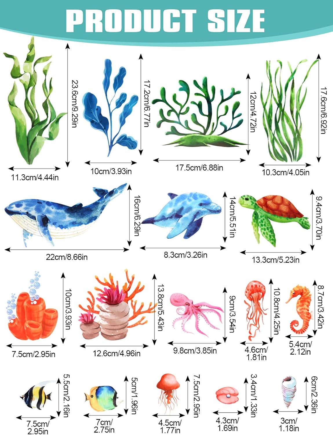 Kalolary Under The Sea Wall Decals Set - 3D Coral Reef Ocean Grass Bubbles More