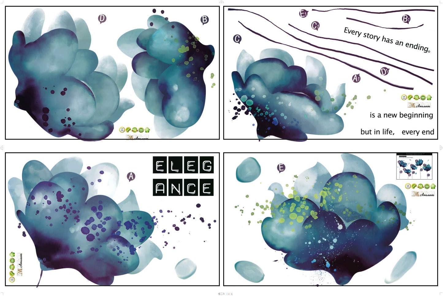 Amaonm 3D Light Blue Dream Flower Wall Sticker for Girls and Kids Rooms