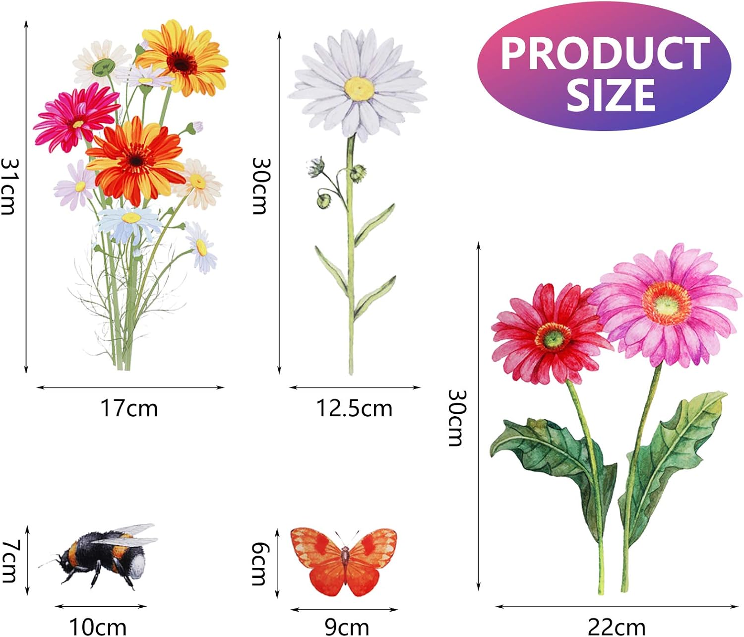 Zonon 64 Pcs Flower Butterfly Wall Decals Peel and Stick Art for Home Decor