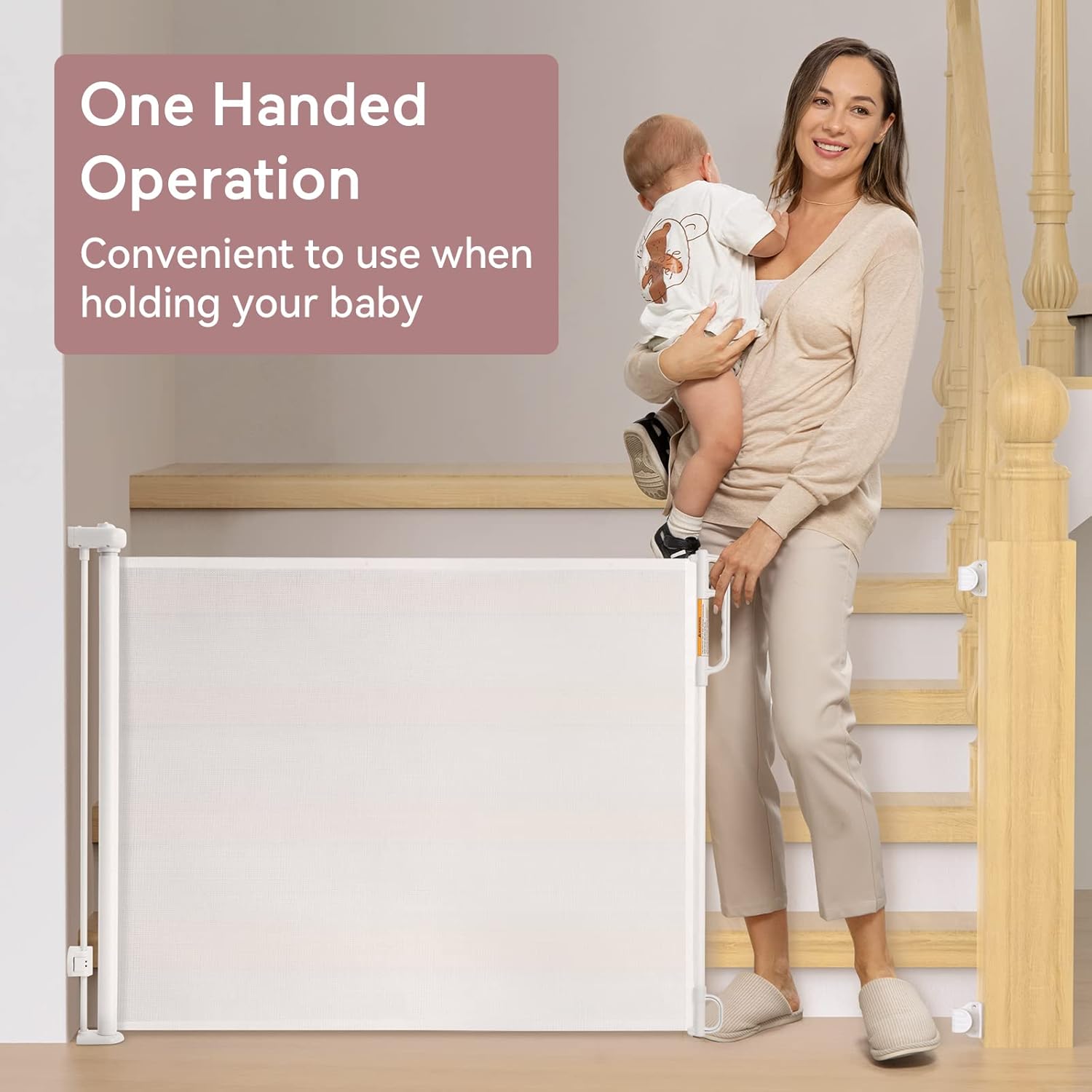 Retractable Baby Gate with Double Lock and No Bottom Rails