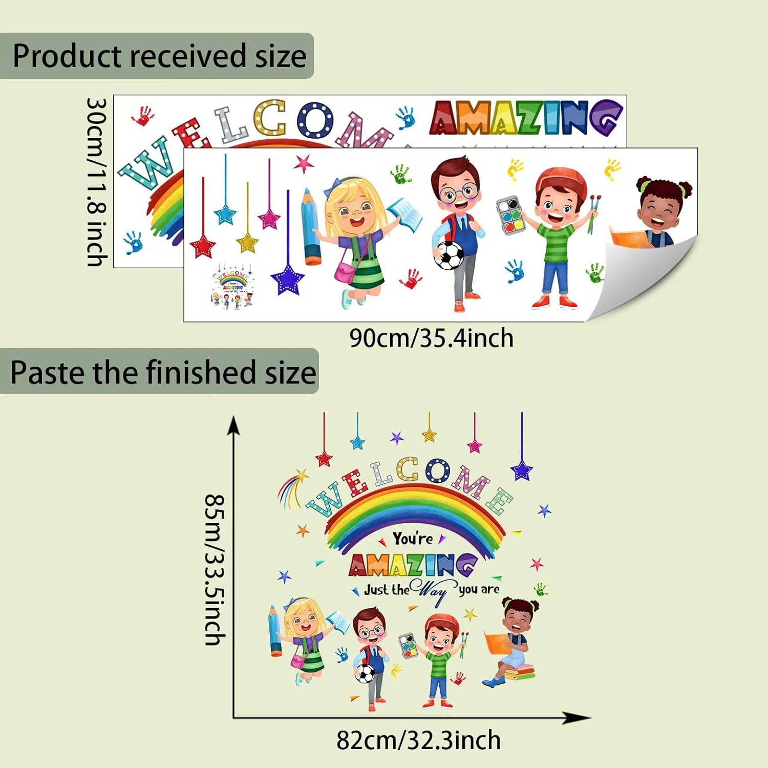 Kids Inspirational Quotes Wall Decal Reading Corner Rainbow Stickers for Classroom and Playroom