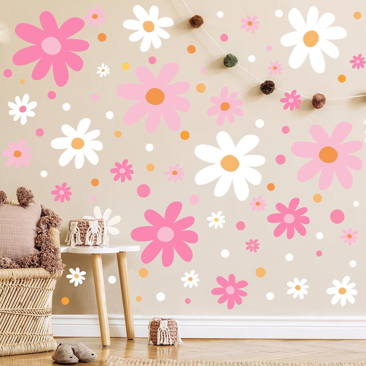 Glow in the Dark Daisy Wall Decals Set for Kids Rooms