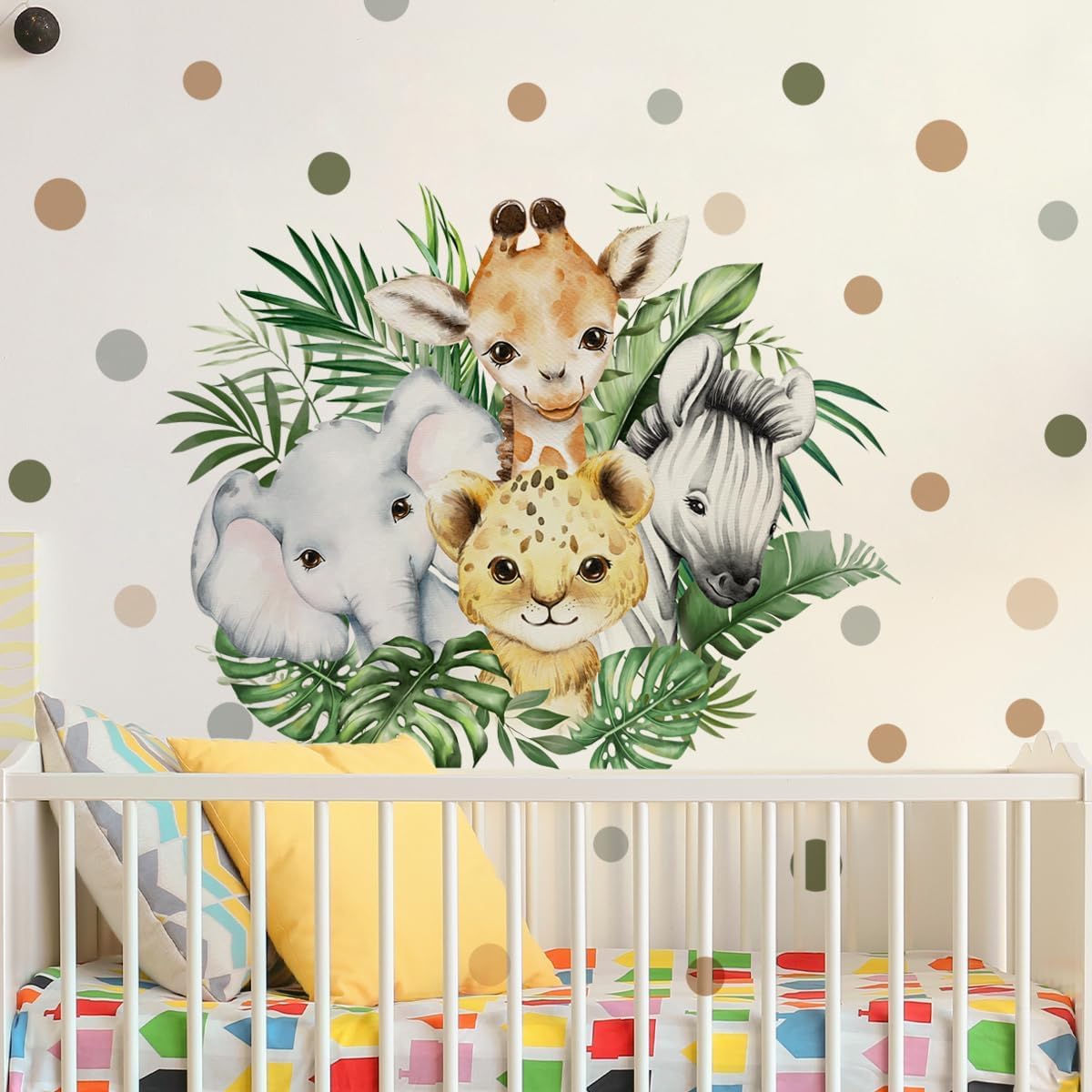 Watercolor Jungle Animal Wall Decal for Baby Room Decor