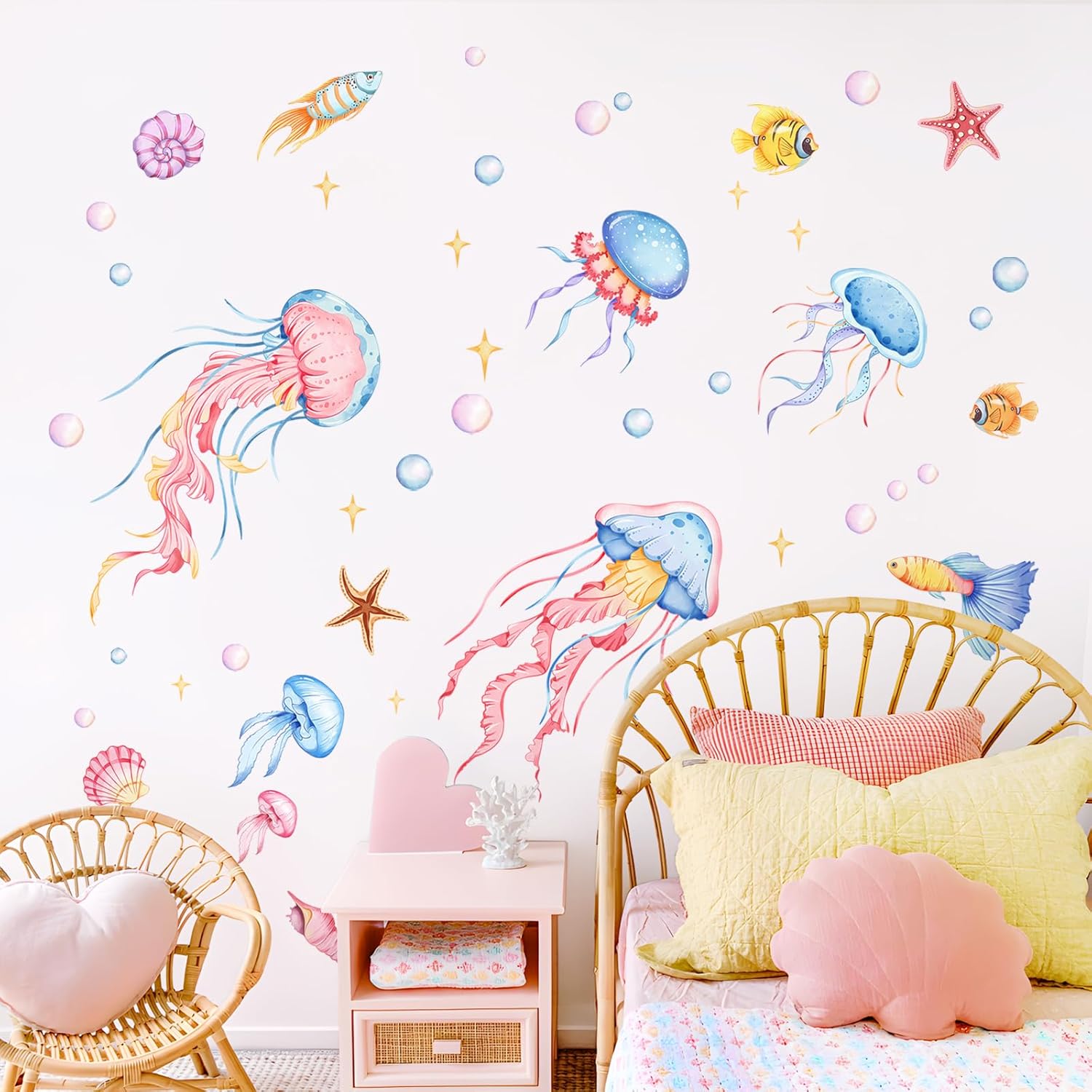Decvictor Watercolor Jellyfish Wall Decals for Nursery Room Decor