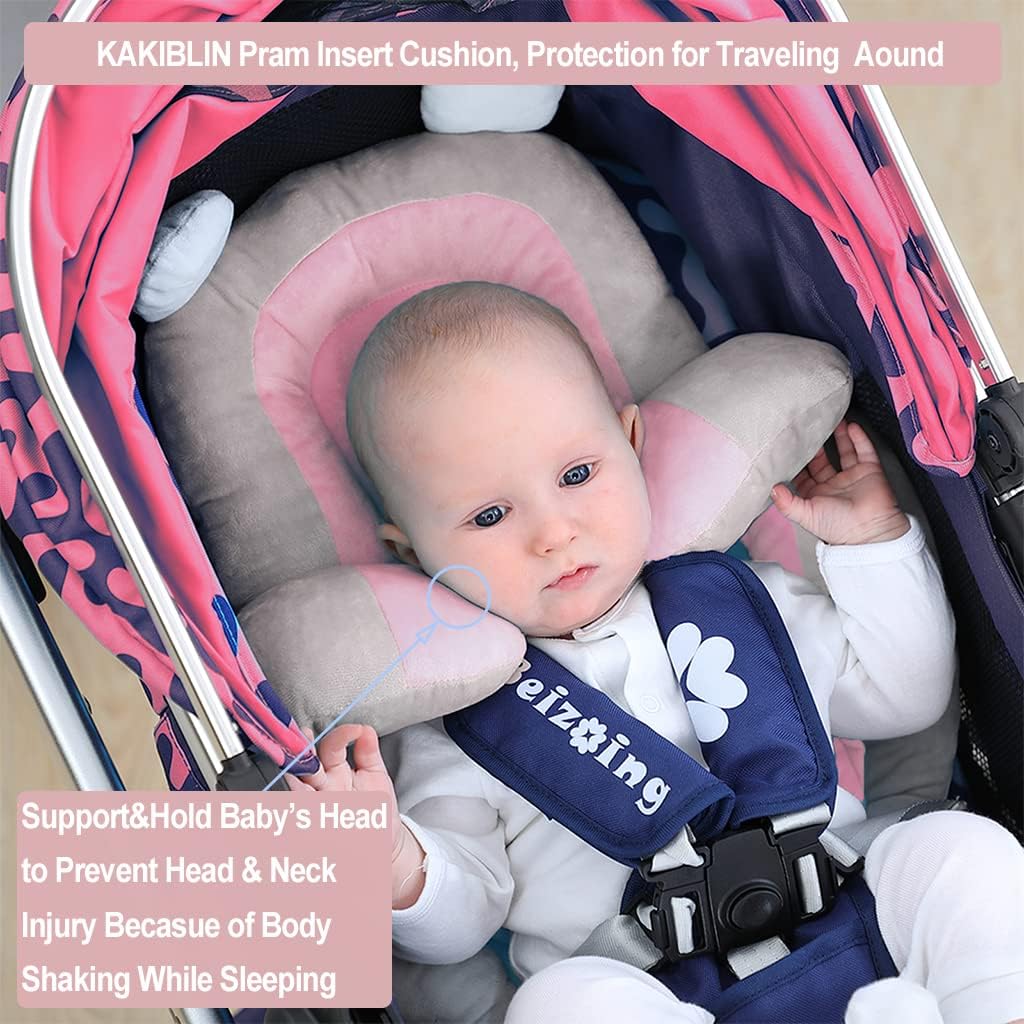 KAKIBLIN Infant Car Seat Insert Soft Head Body Support Cushion 2-in-1 Reversible for Car Seats Strollers Bouncers Pink