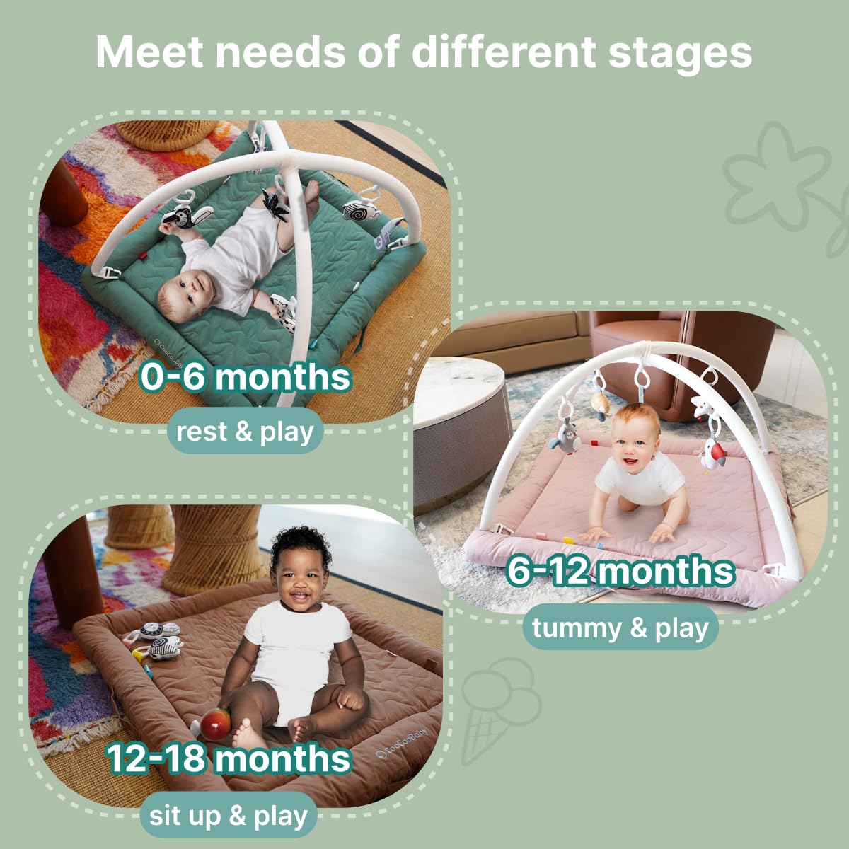 CooCooBaby Play Gym with 5 Sensory Toys