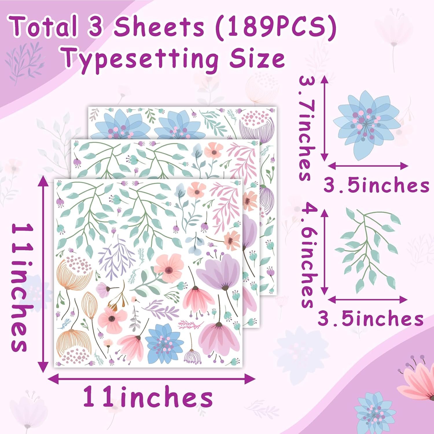 Small Floral Wall Stickers Watercolor Boho Decor Peel and Stick