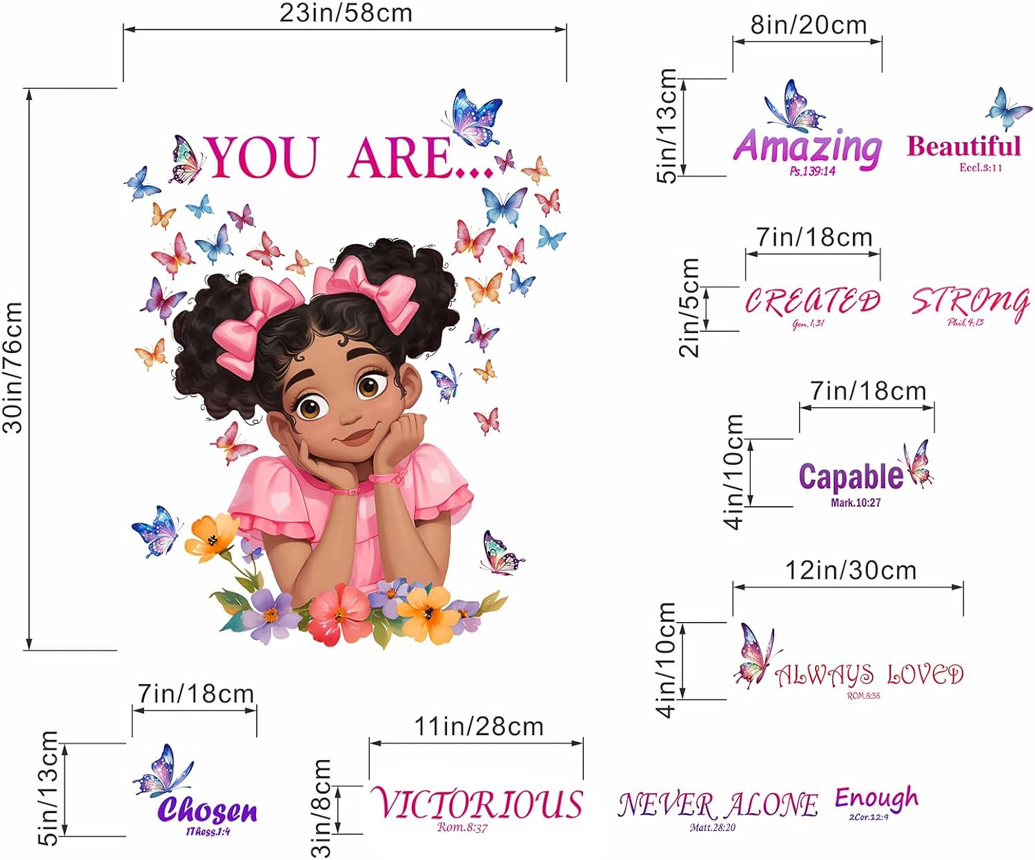 Amimagen African American Butterfly Wall Stickers for Kids