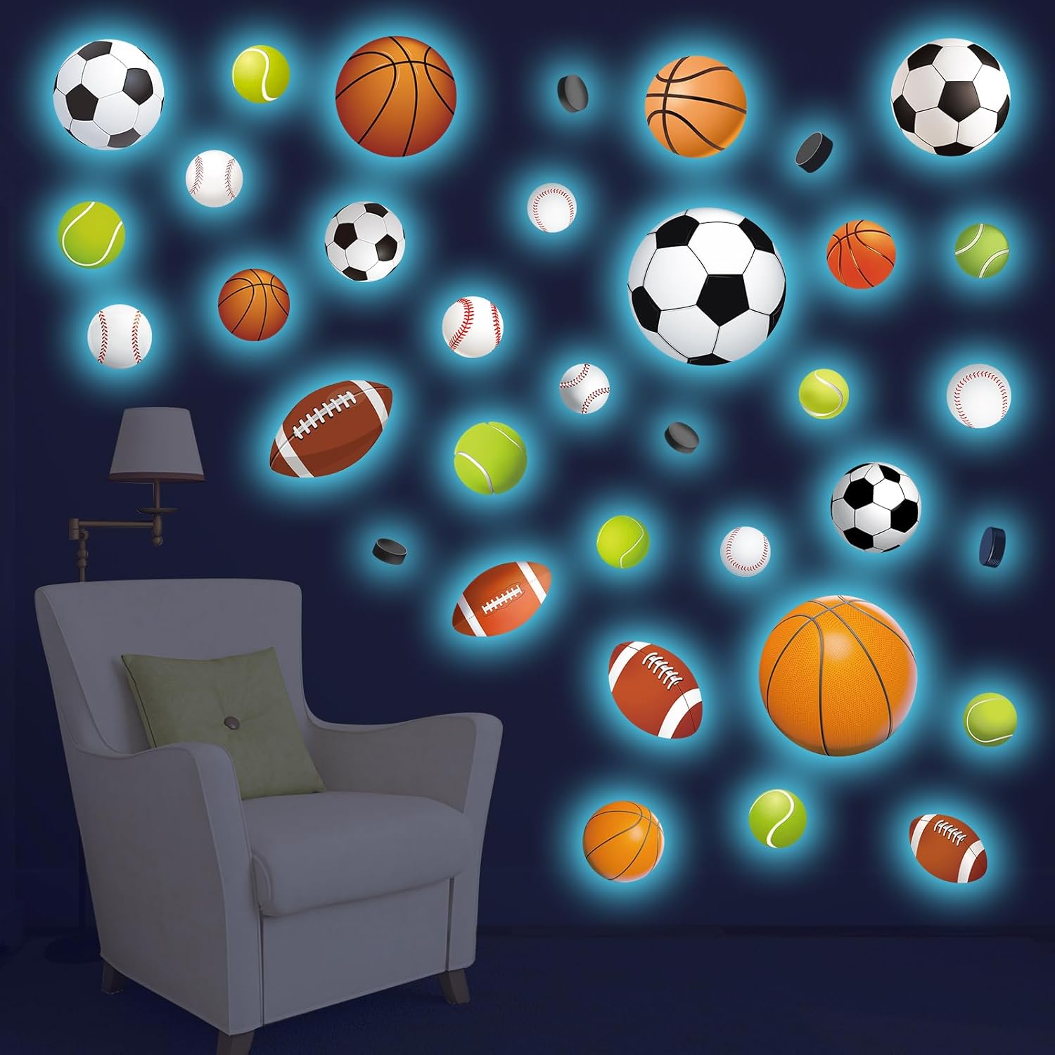 Glow in The Dark Sports Wall Decals for Kids Room