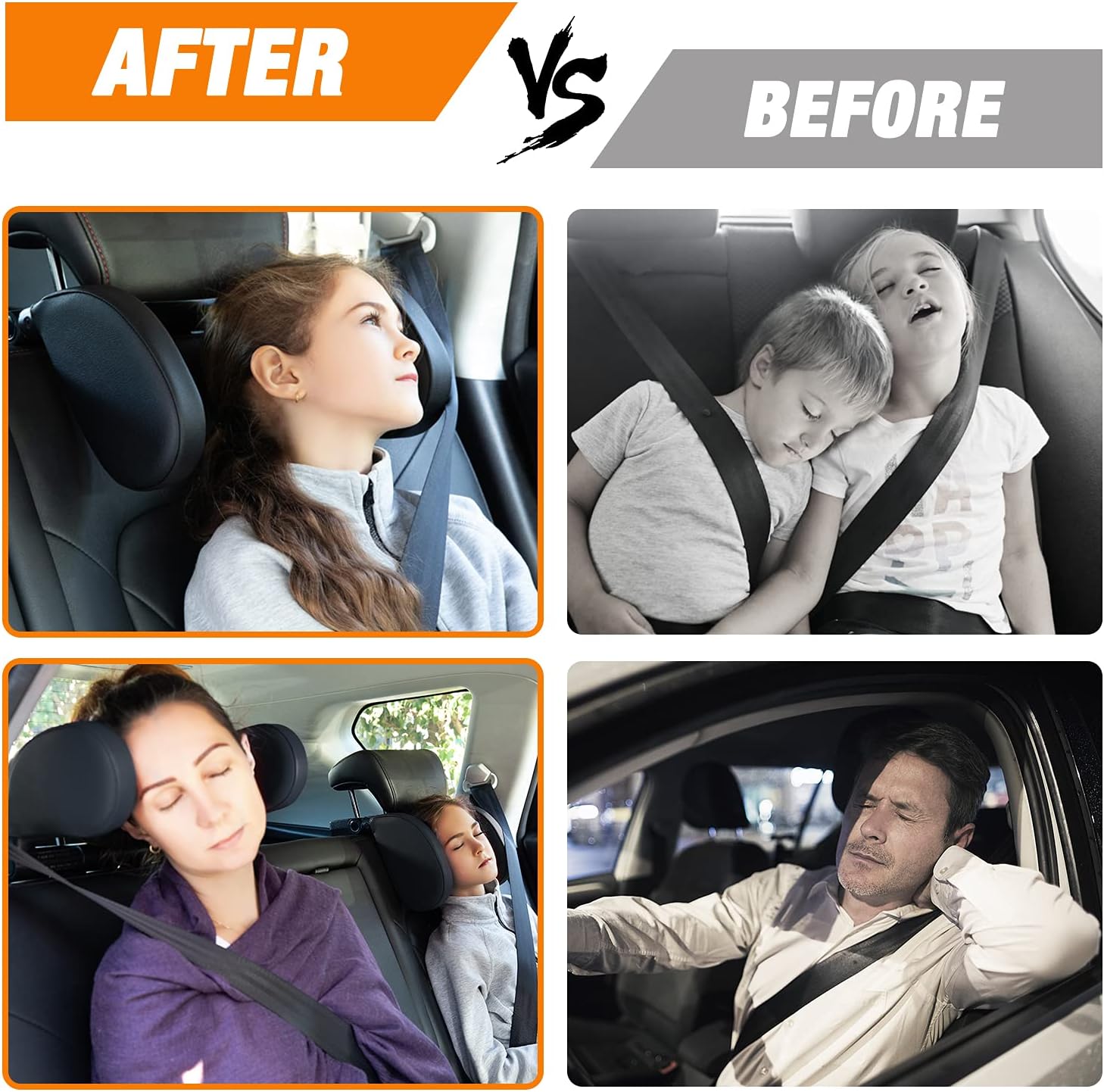 Car Seat Headrest Pillow 360 Adjustable for Adults and Kids - Beige