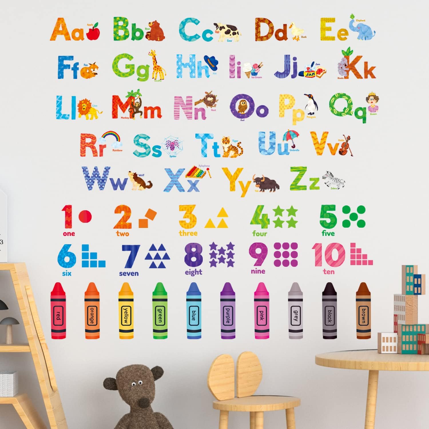 DECOWALL Animal Alphabet Numbers Wall Stickers for Kids Room Decor