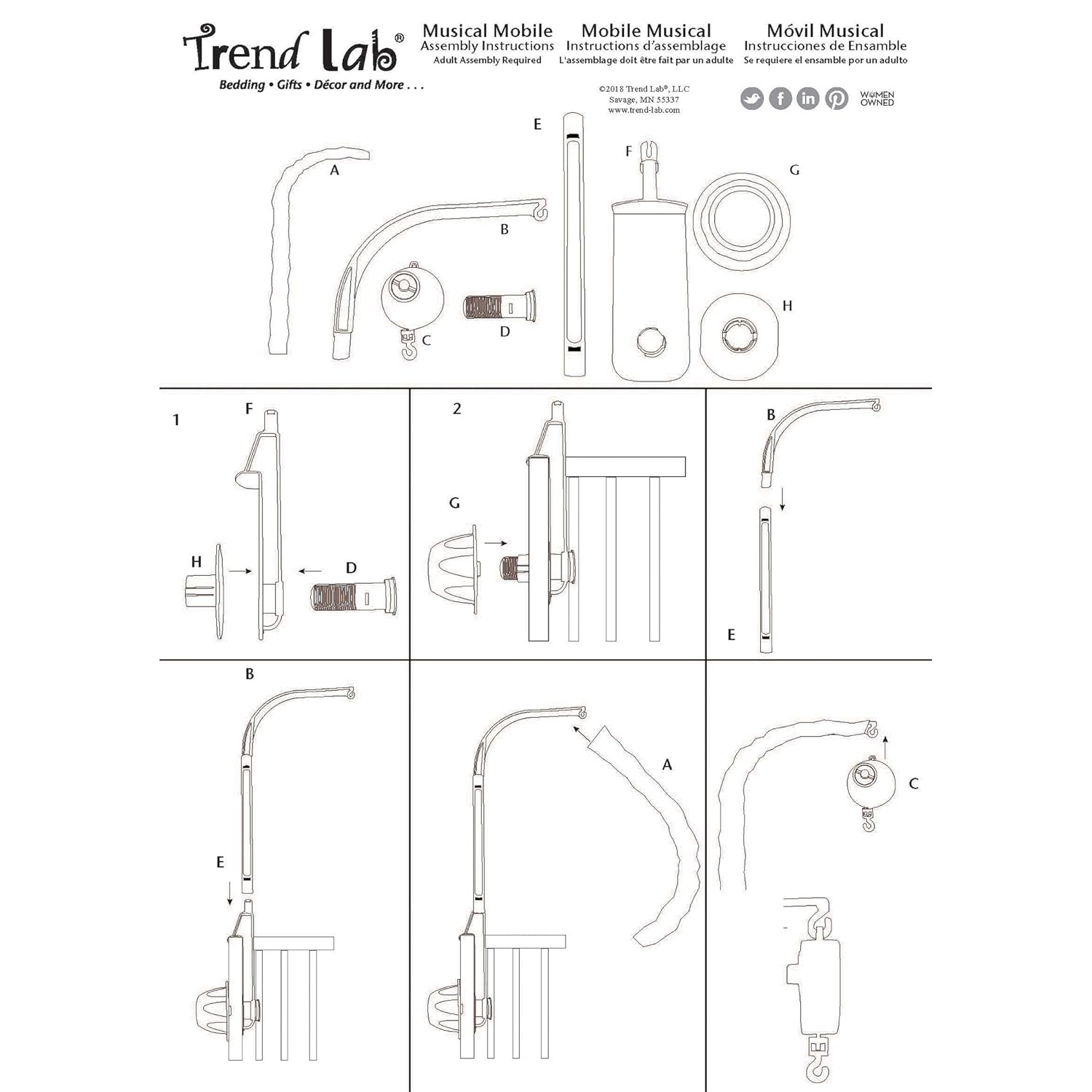 Trend Lab Buffalo Check Baby Crib Mobile with Music