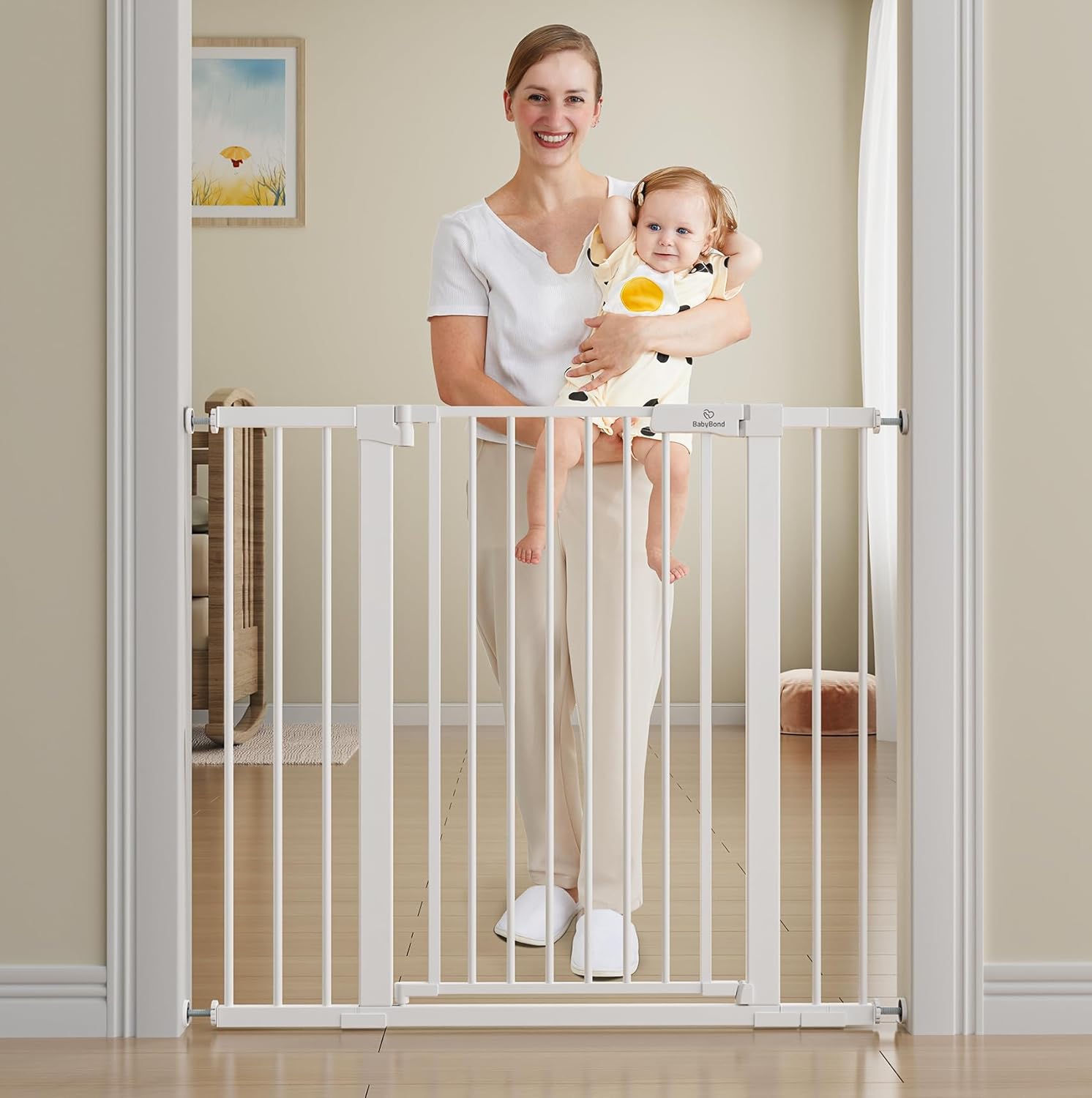 BabyBond 36 Inch Extra Tall Dog Gate with Auto Close and Pressure Mounting Kit White