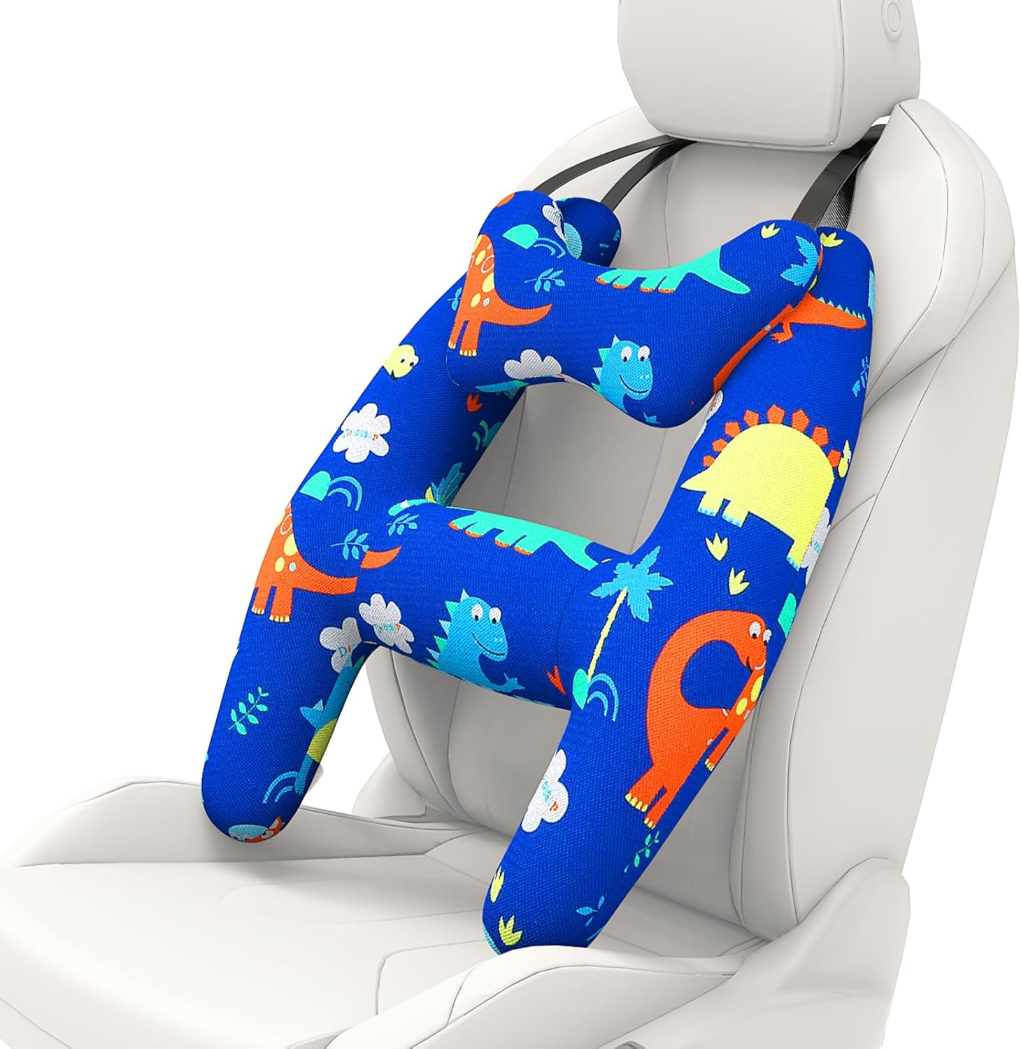 Viscogrip H-Shape Car Pillow for Kids Blue Dinosaur