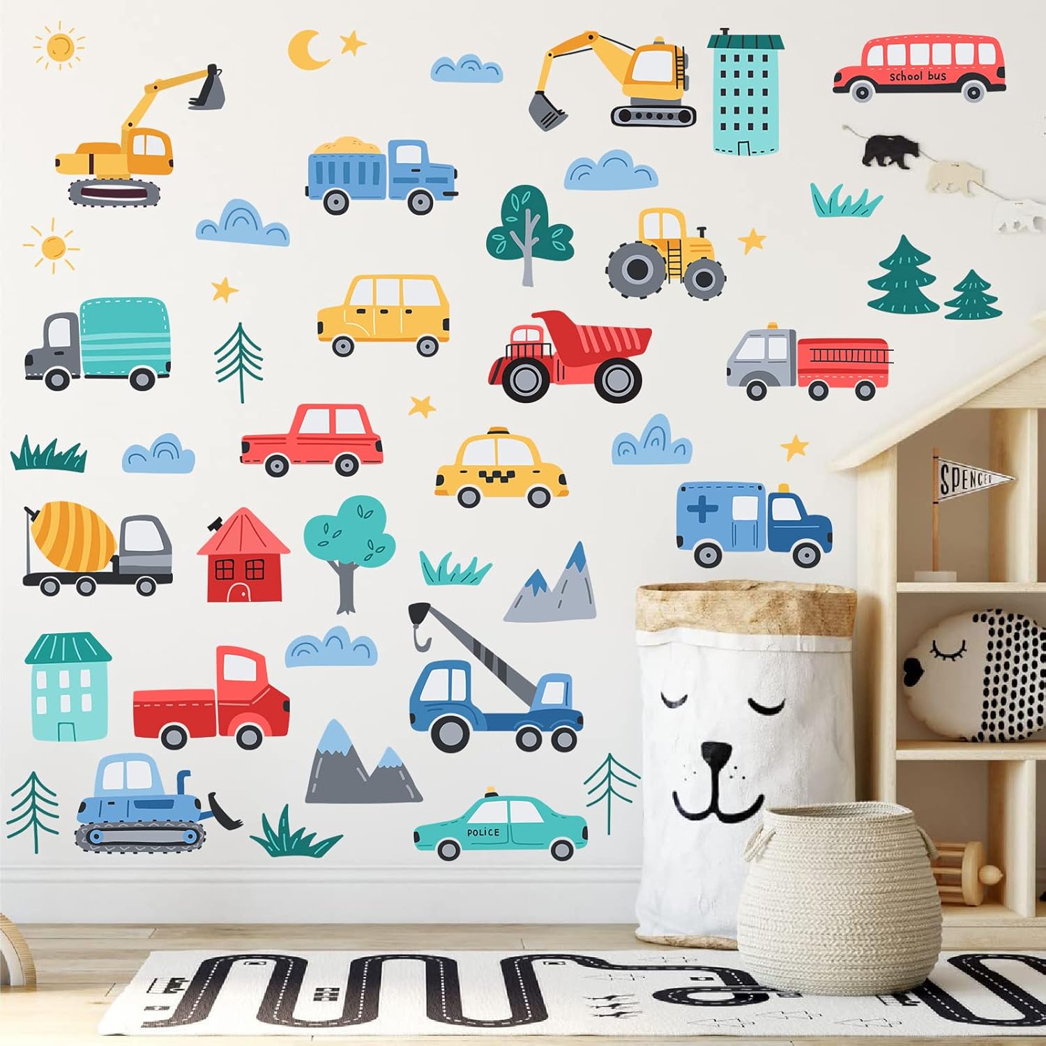Car Road Wall Decals for Playroom and Nursery