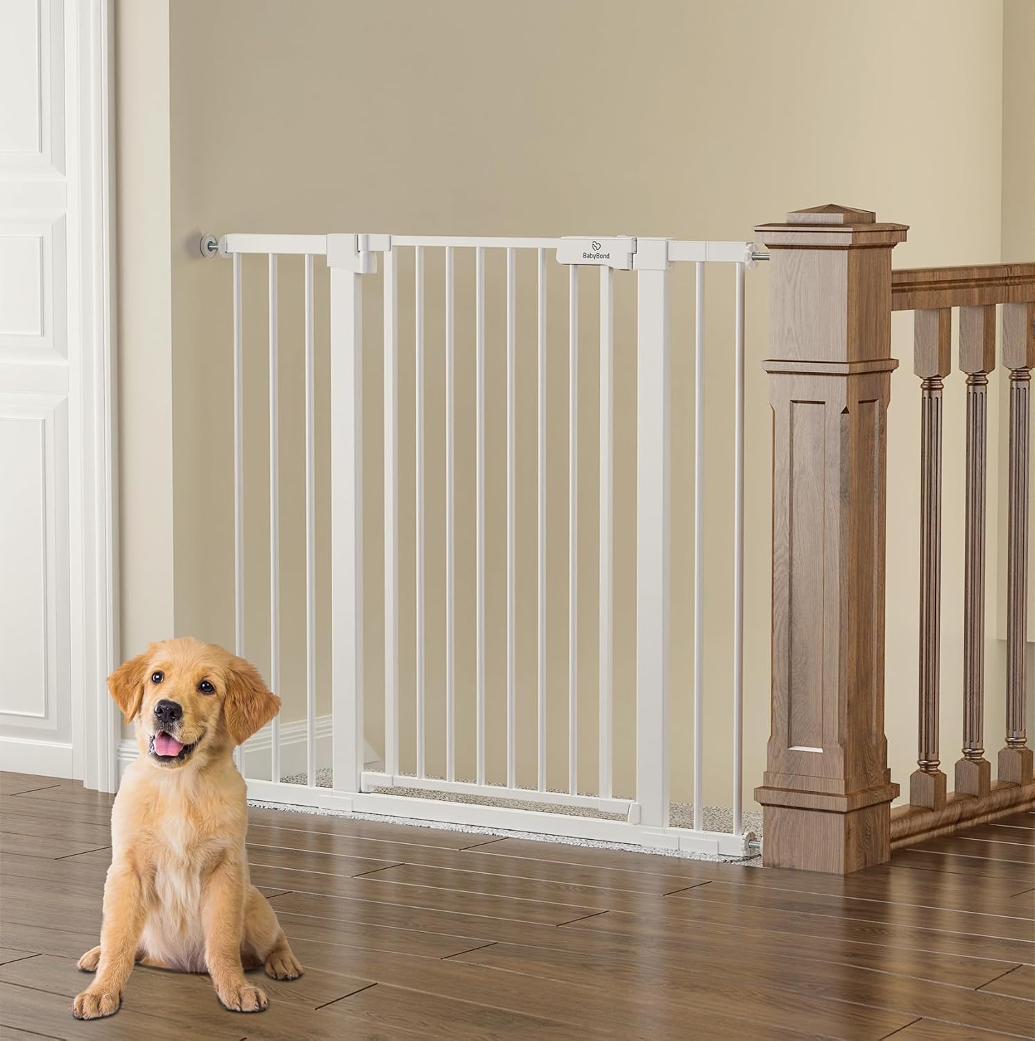 BabyBond 36 Inch Extra Tall Dog Gate with Auto Close and Pressure Mounting Kit White