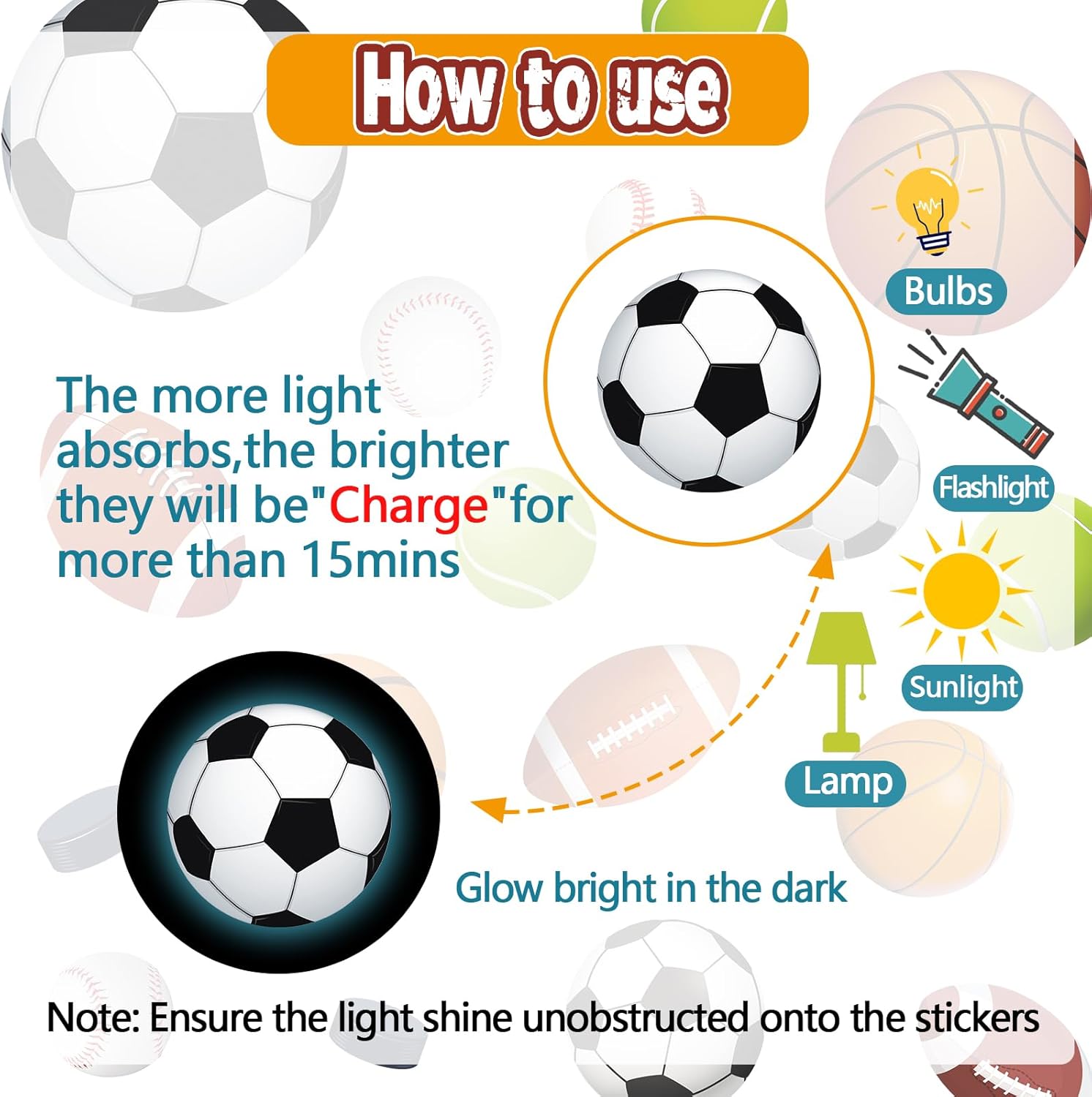 Glow in The Dark Sports Wall Decals for Kids Room