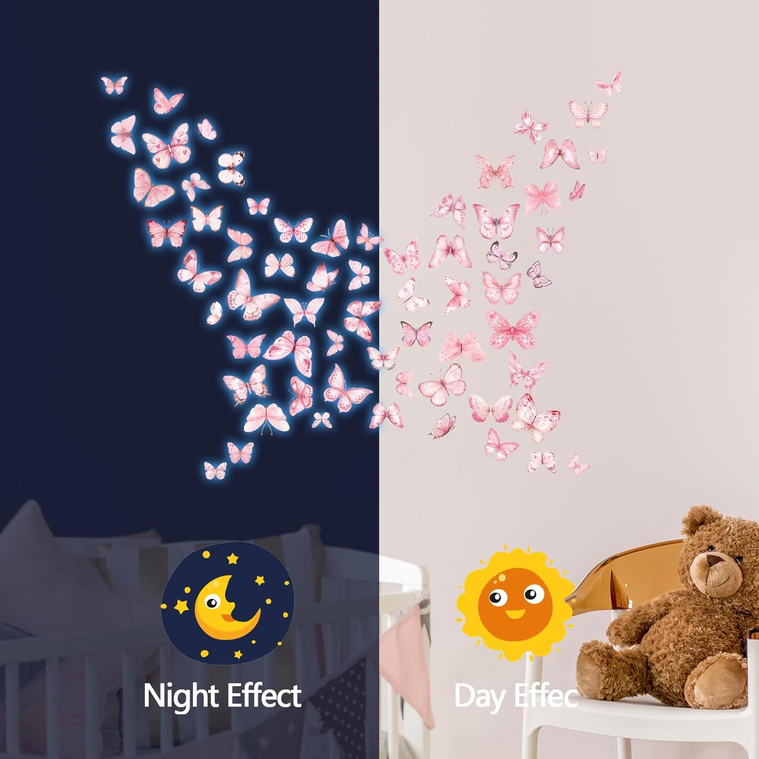 Glow in The Dark Pink Butterfly Wall Decals