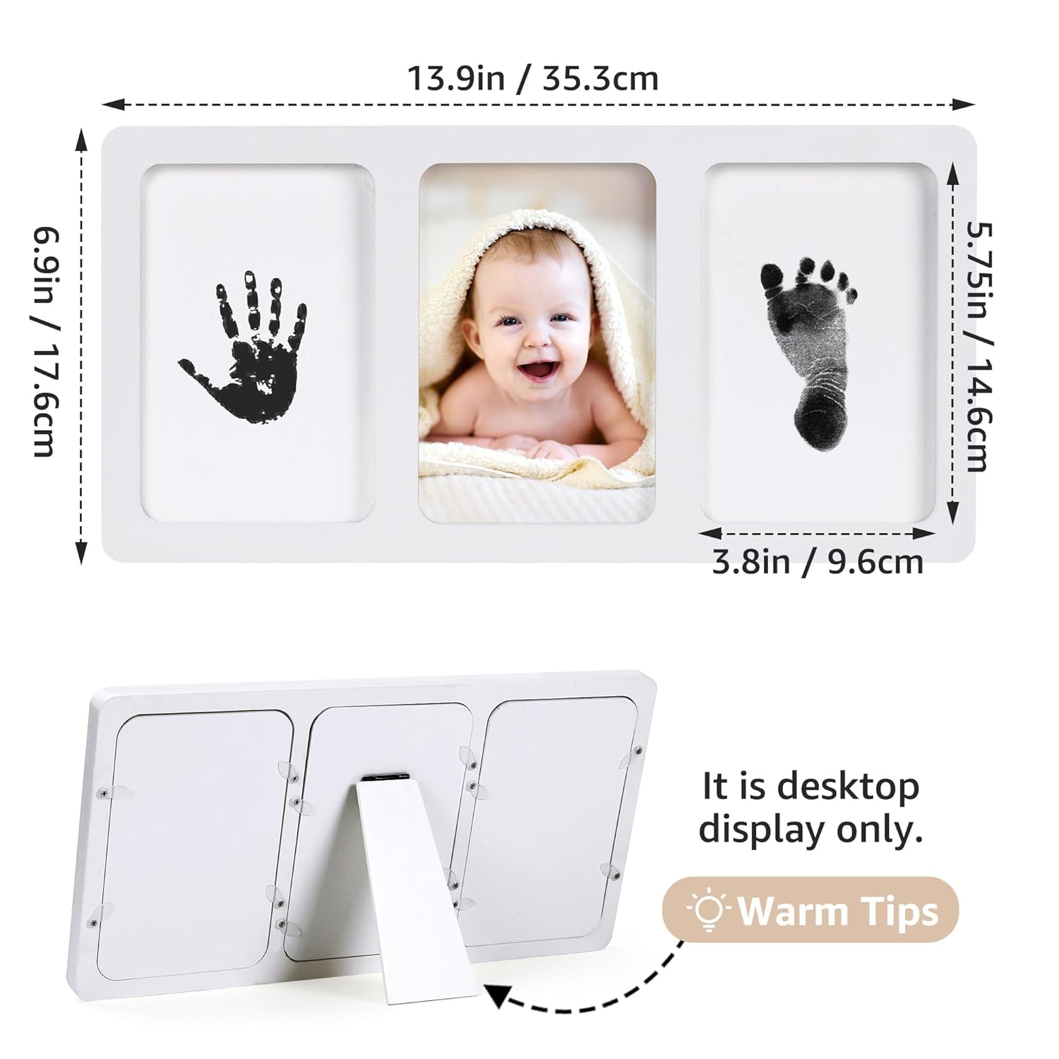 Calenzana Inkless Baby Hand and Footprint Frame 4x6 Keepsake Picture Frame for Newborn Girls Boys White