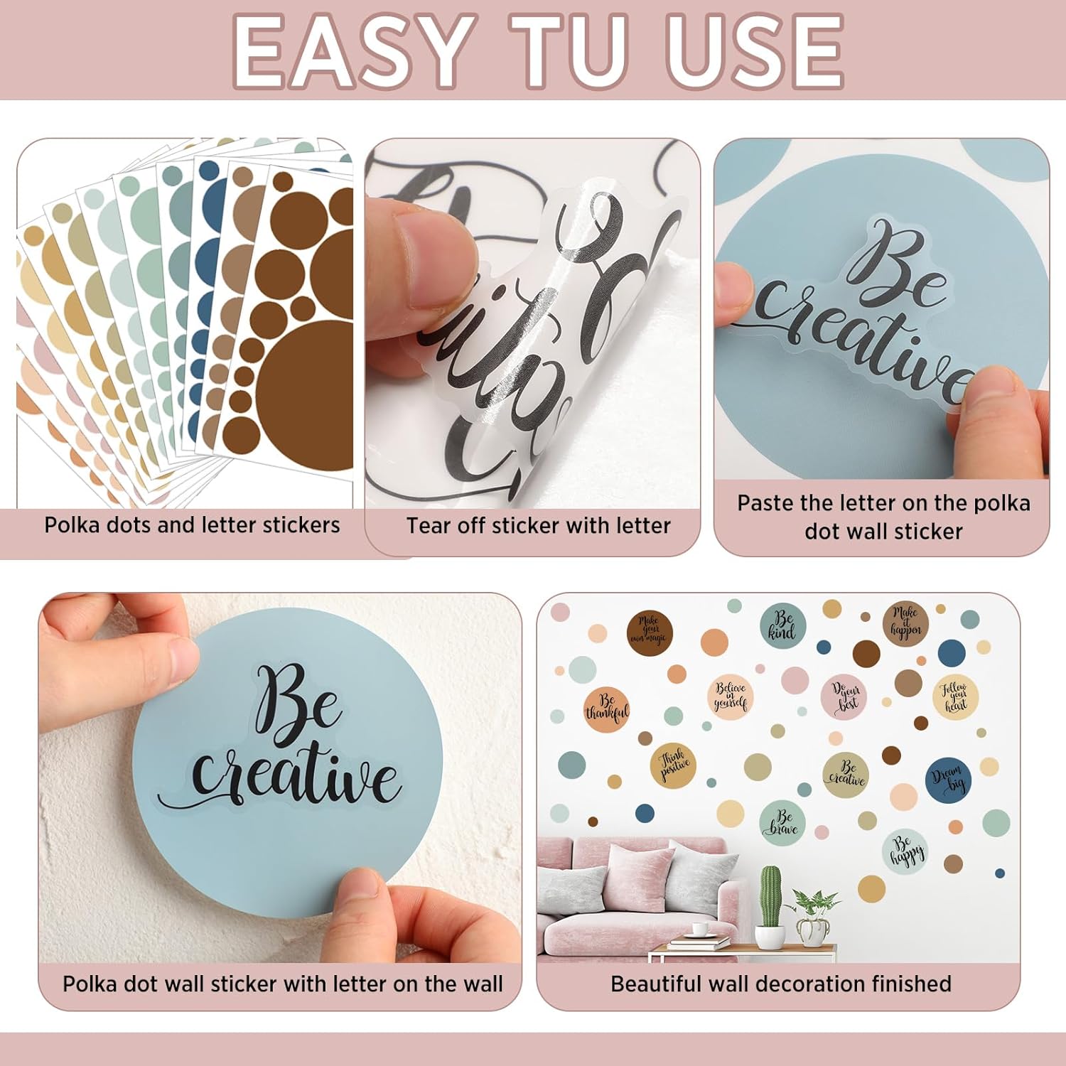 Tallew 576 Pcs Polka Dot Wall Decals Inspirational Motivational Quote Sticker Set