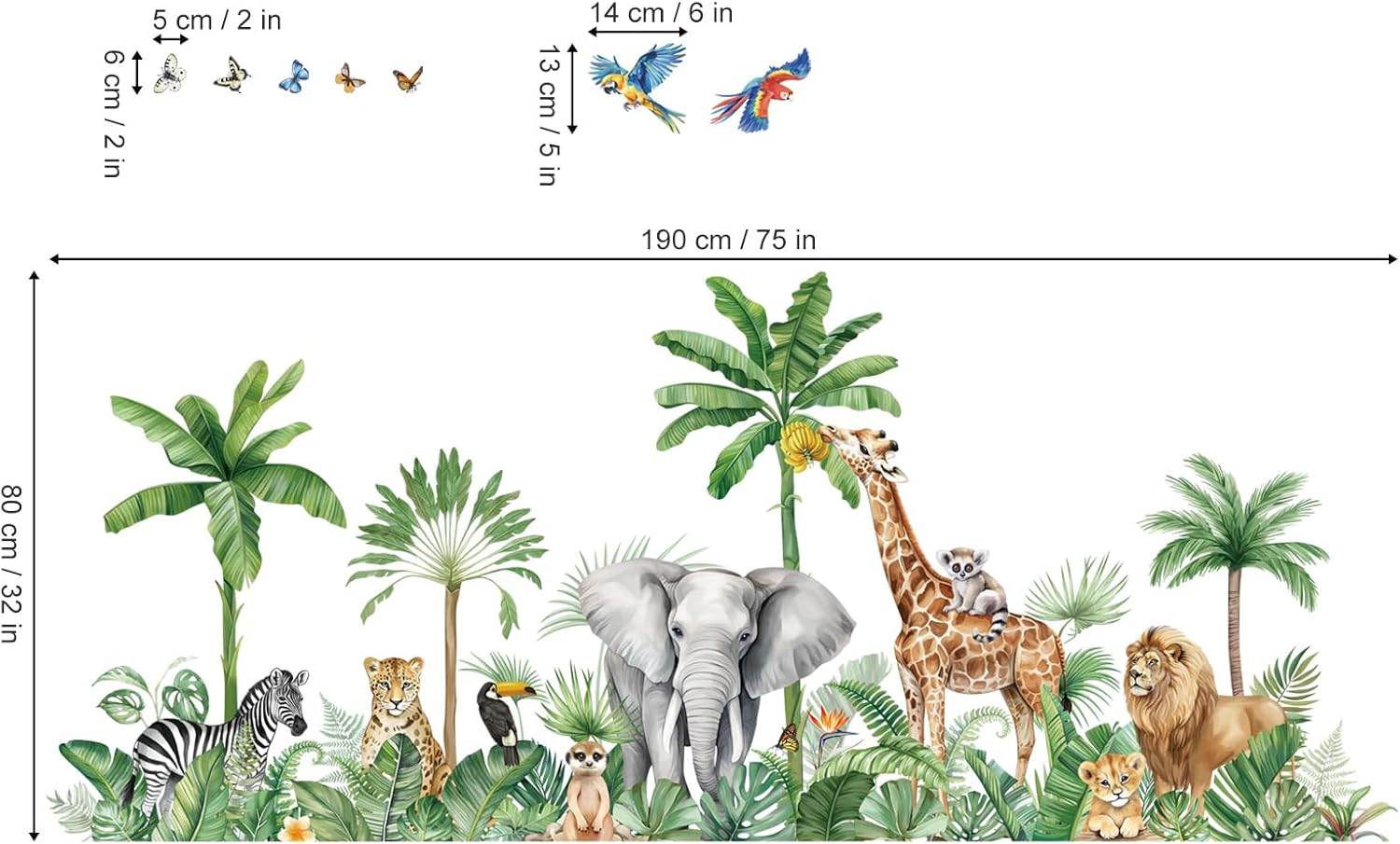 decalmile XXL Jungle Animals Wall Stickers for Kids Room and Nursery Decor