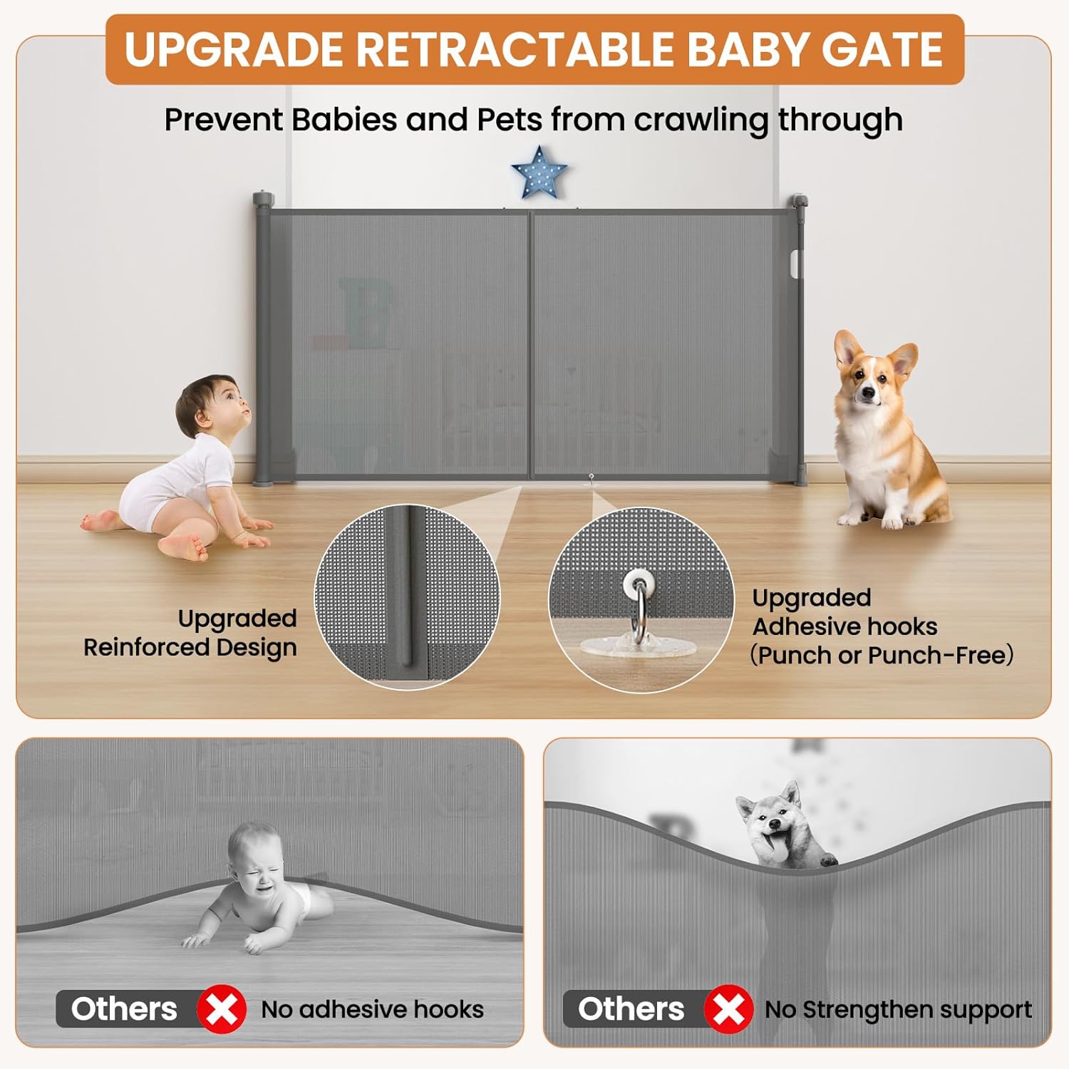 Cylrod 71 Inch Extra Wide Retractable Baby Gate