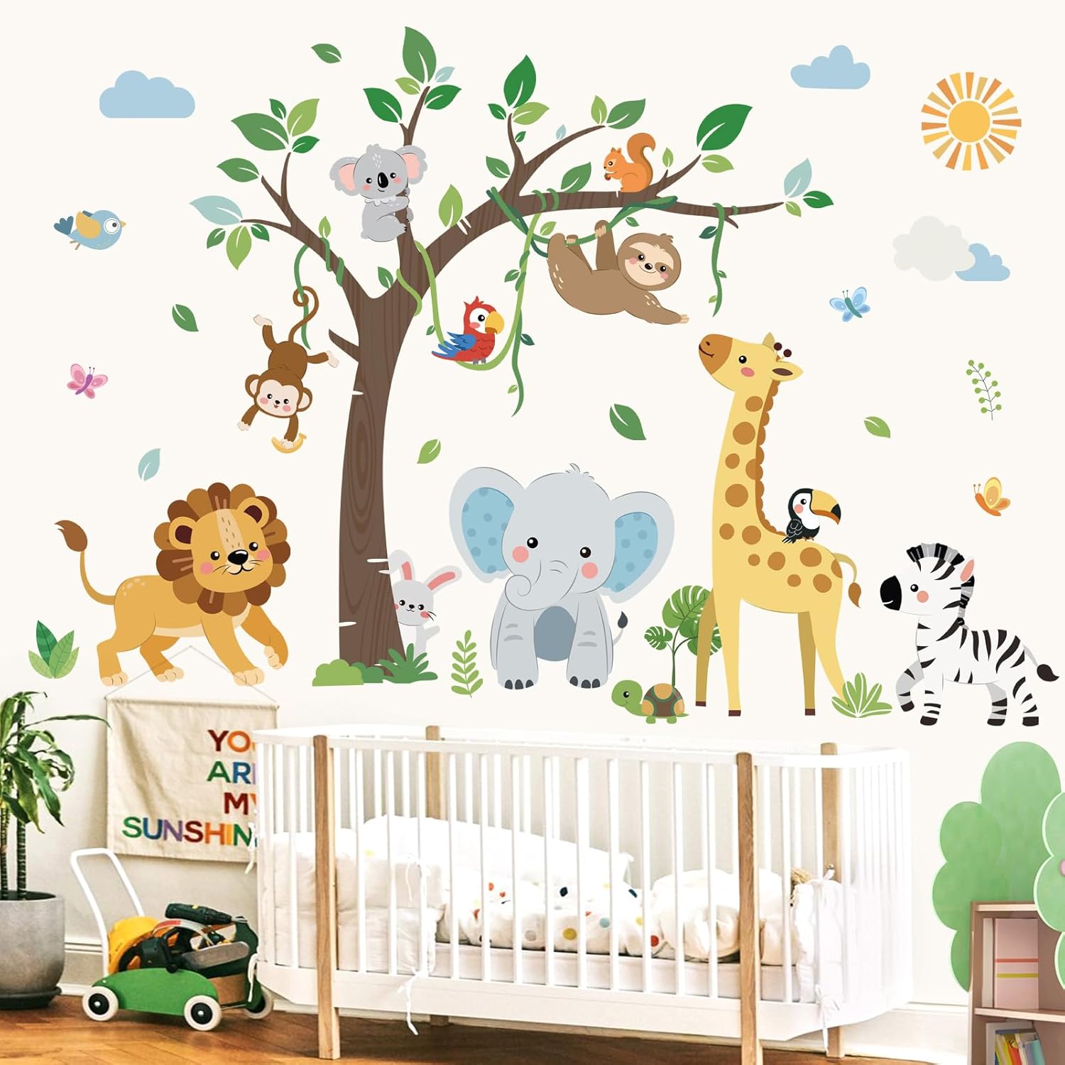 Jungle Animals Tree Wall Decals for Kids Room Decor