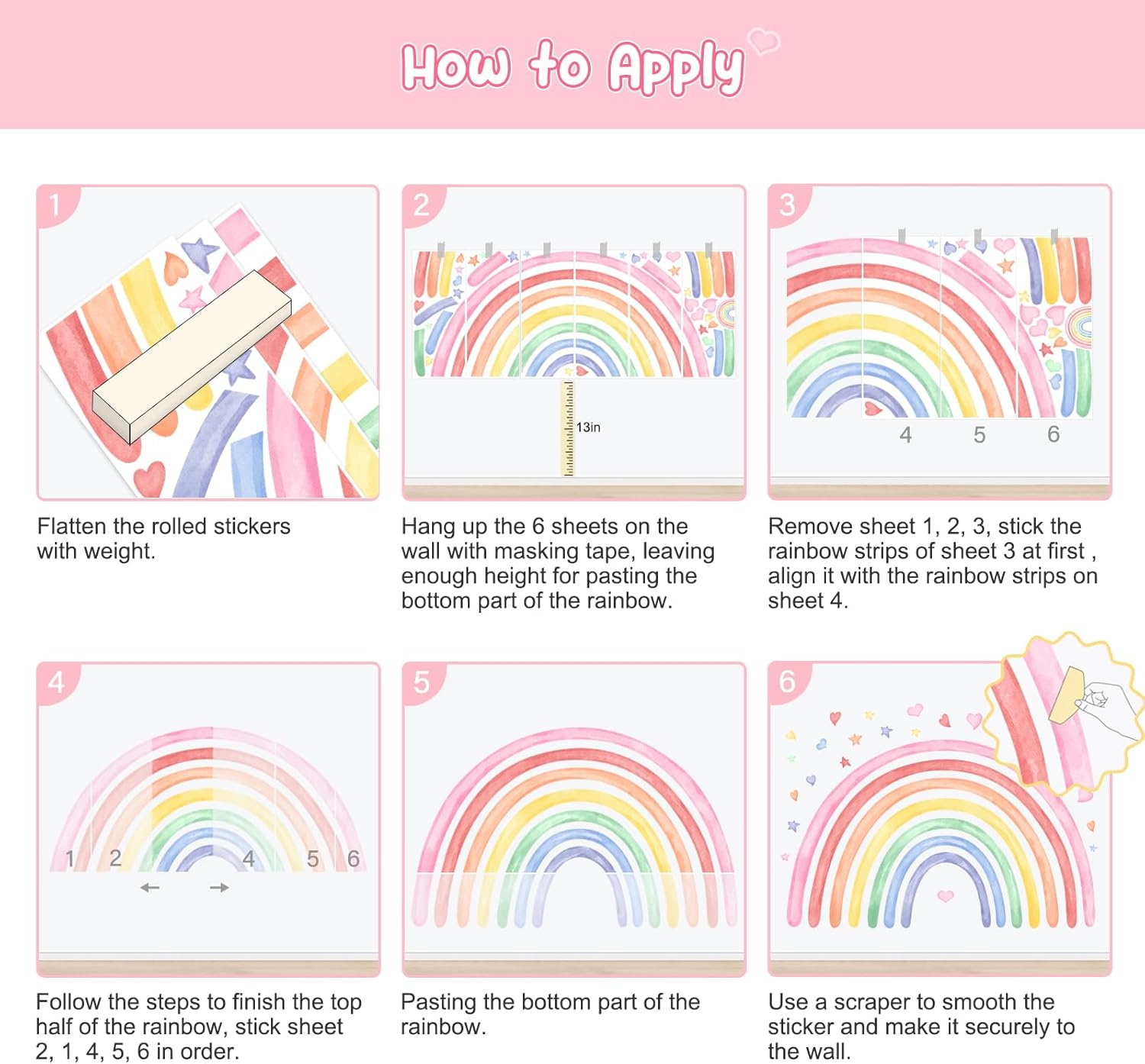 77 x 47 Rainbow Wall Decals for Kids Bedroom Playroom Classroom