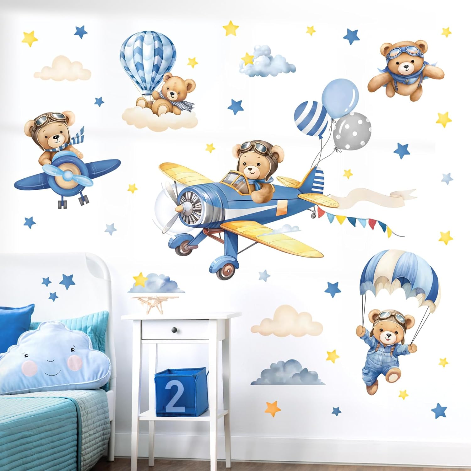 Decalmile Airplane and Animals Wall Stickers