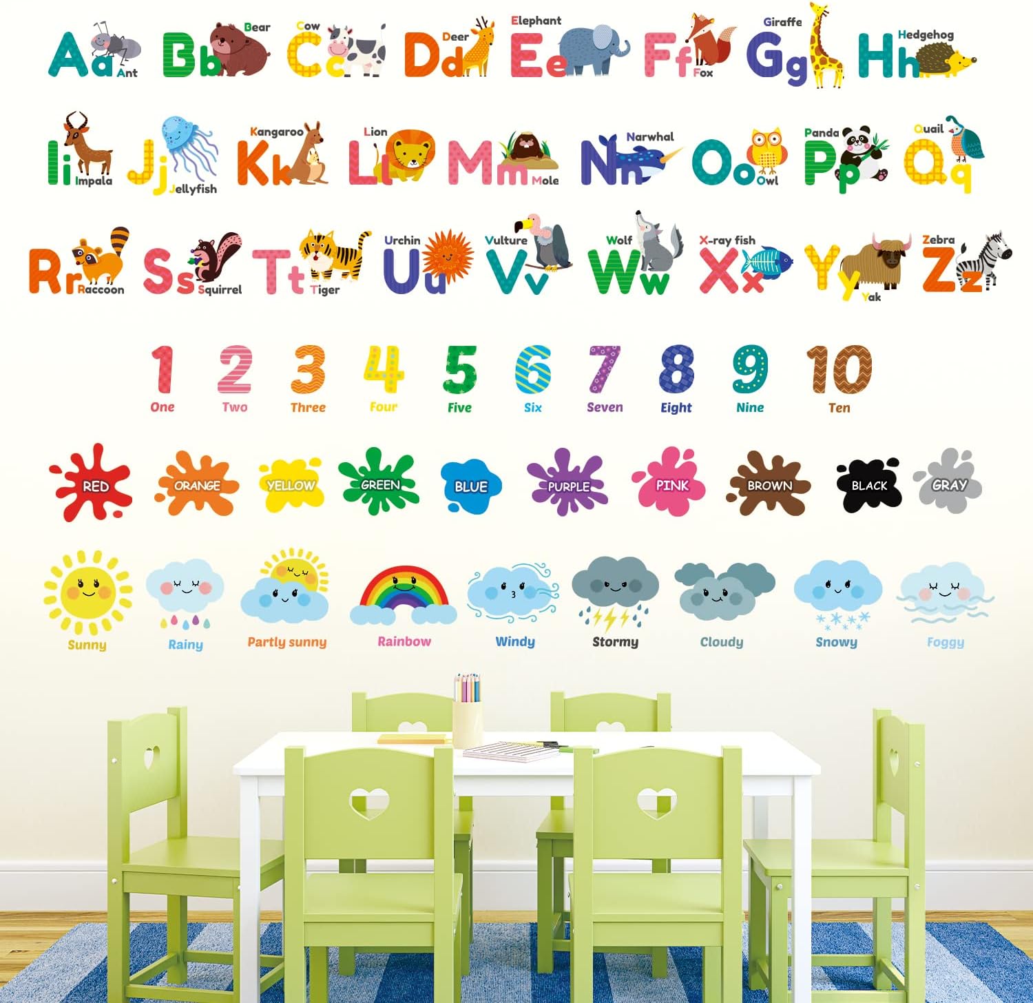 DECOWALL Animal Alphabet Numbers Wall Stickers for Kids Playroom Bedroom Nursery