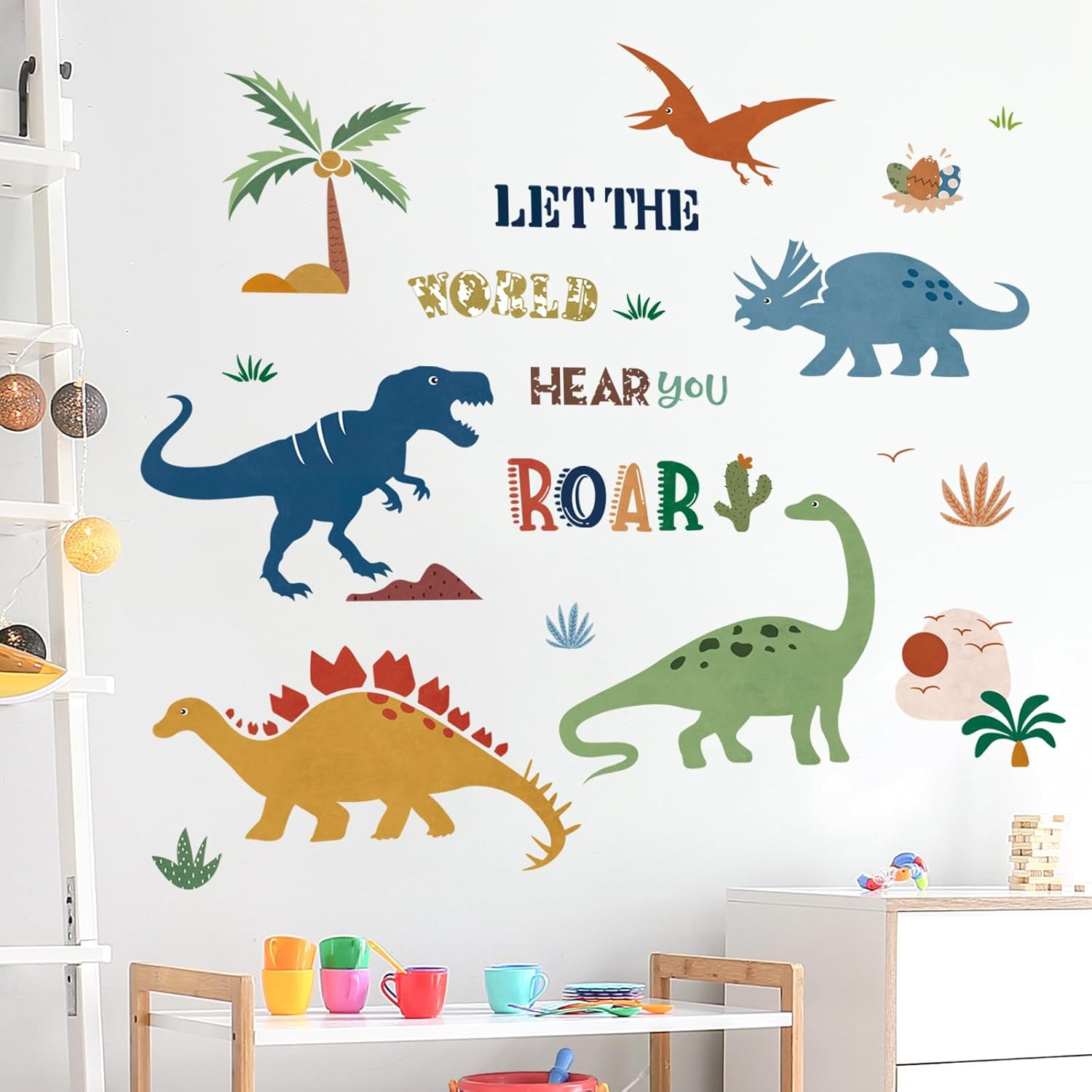 Boho Dinosaur Wall Decals for Kids Room and Playroom