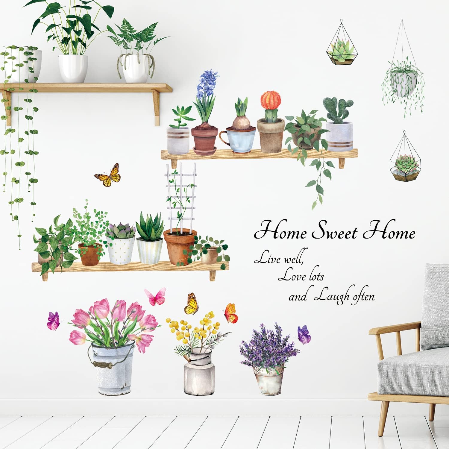 DECOWALL Flower Pots Wall Decals Peel Stick Stickers