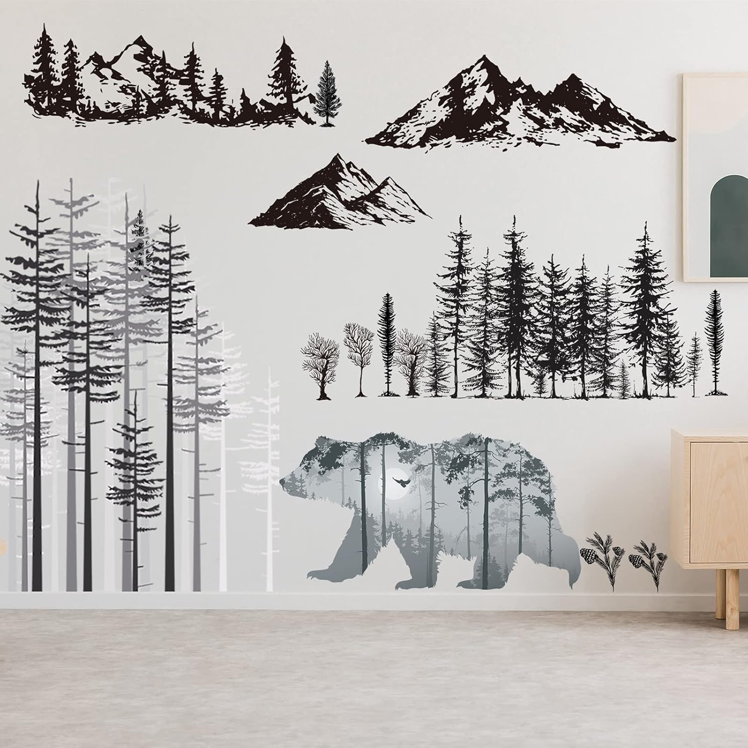 Outus 3 Sheets Forest Bear Wall Decals for Kids Room Decor