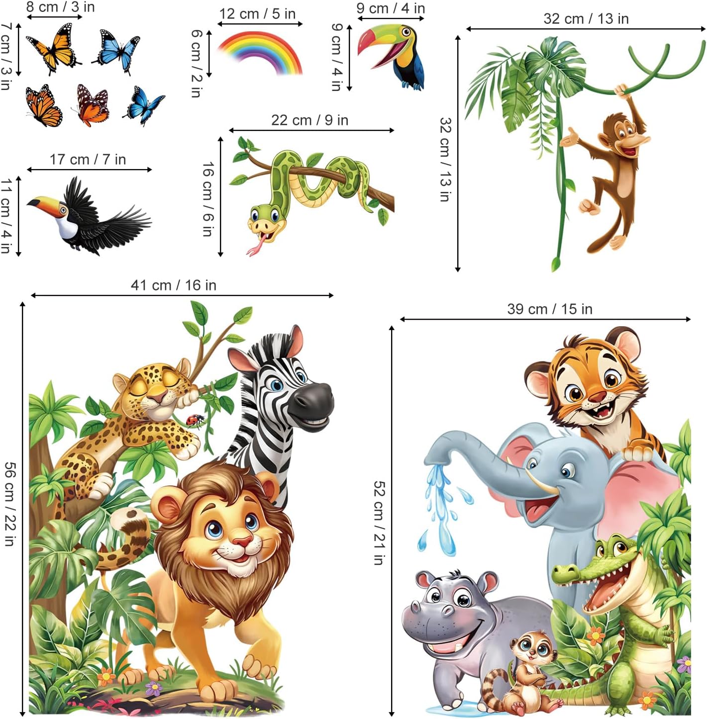 Jungle Animals Wall Stickers for Kids Room and Baby Nursery